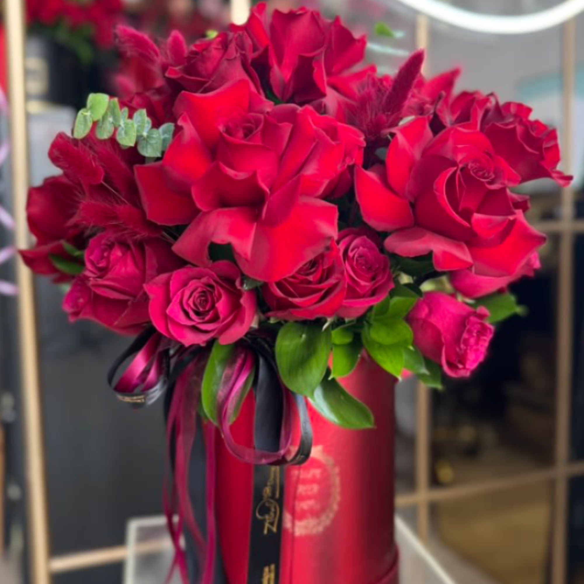Bold expression of love and elegance, the Crimson Royale Rose Box features