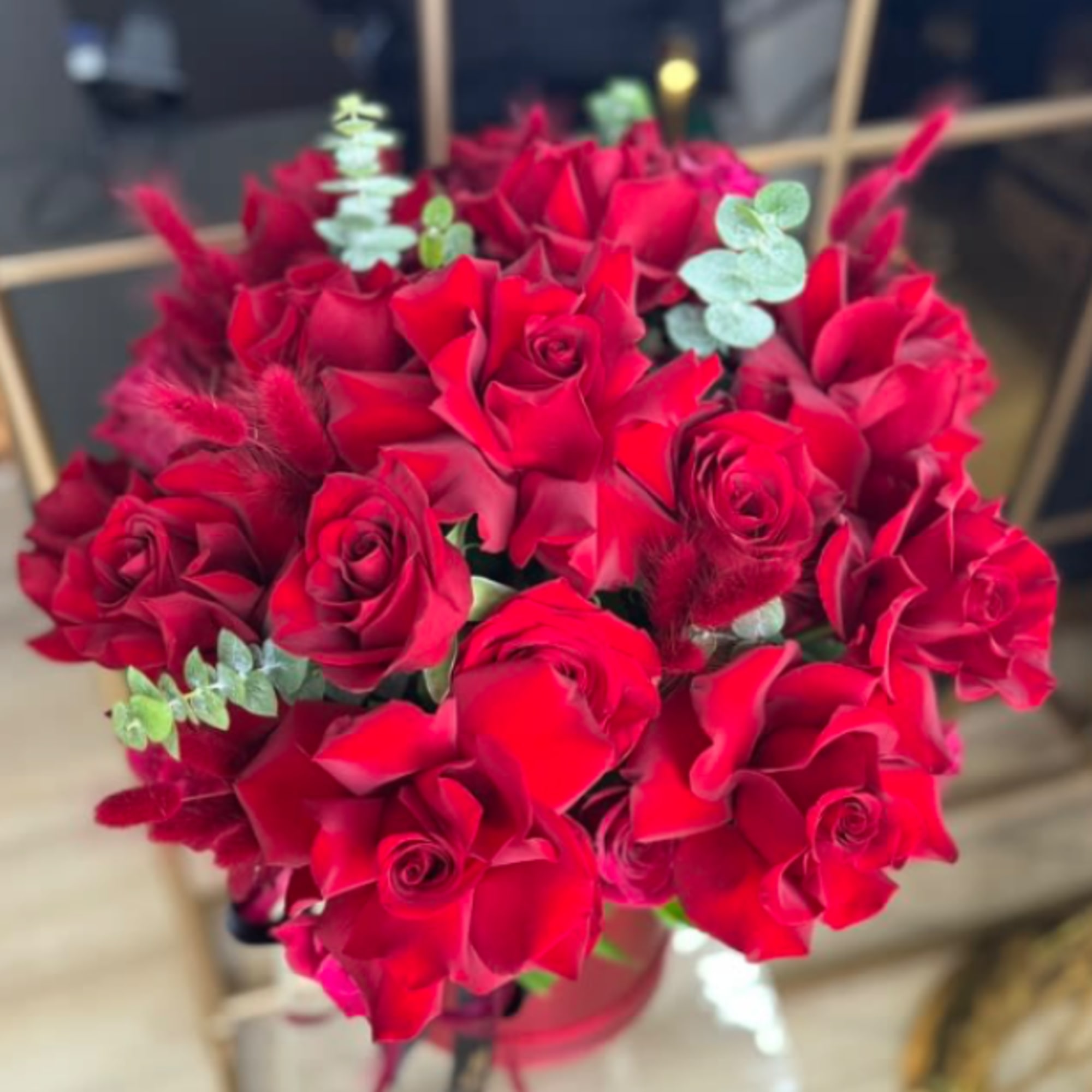 Bold expression of love and elegance, the Crimson Royale Rose Box features