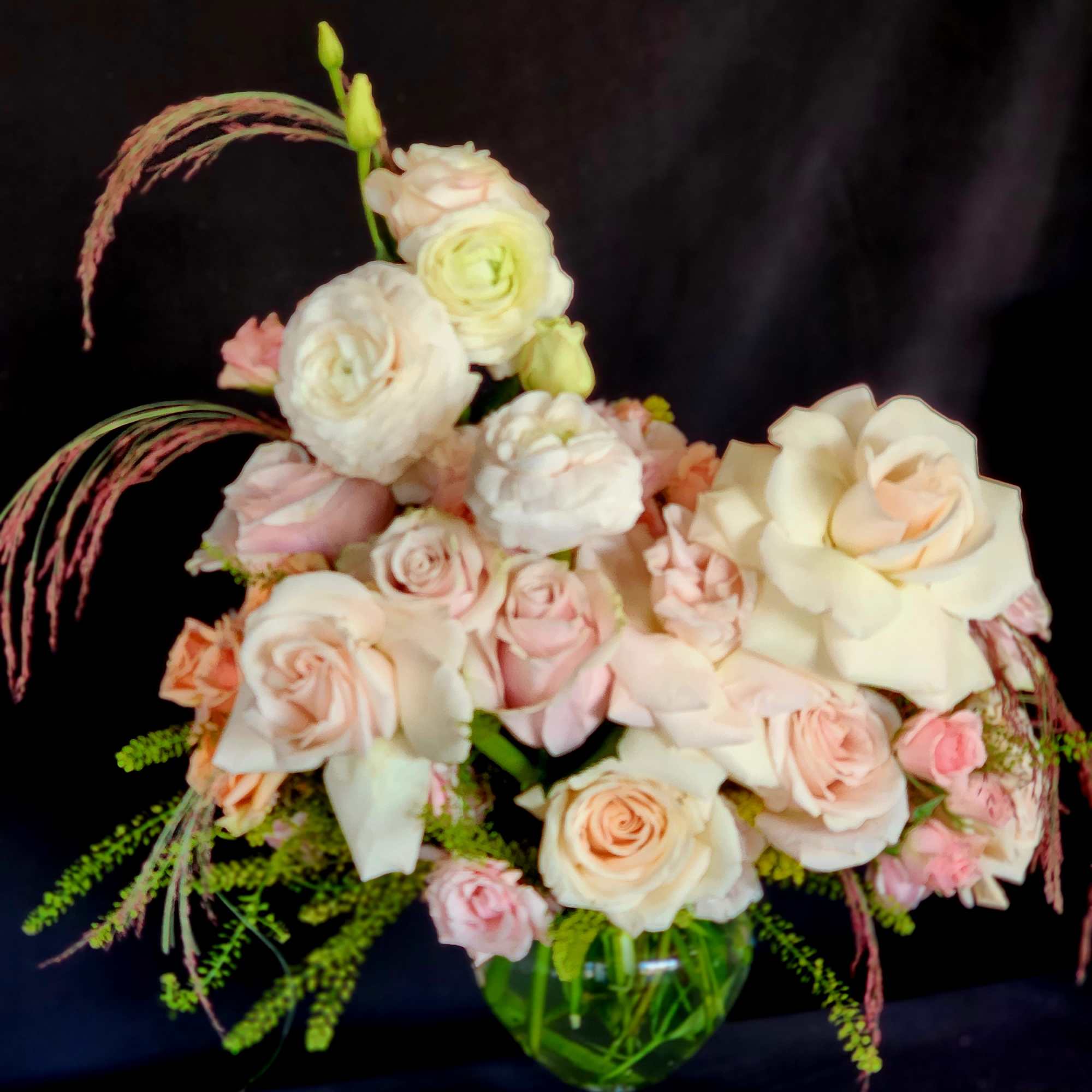 For the Princess in your life. Soft Pink Roses, Spray Roses, Ranunculus