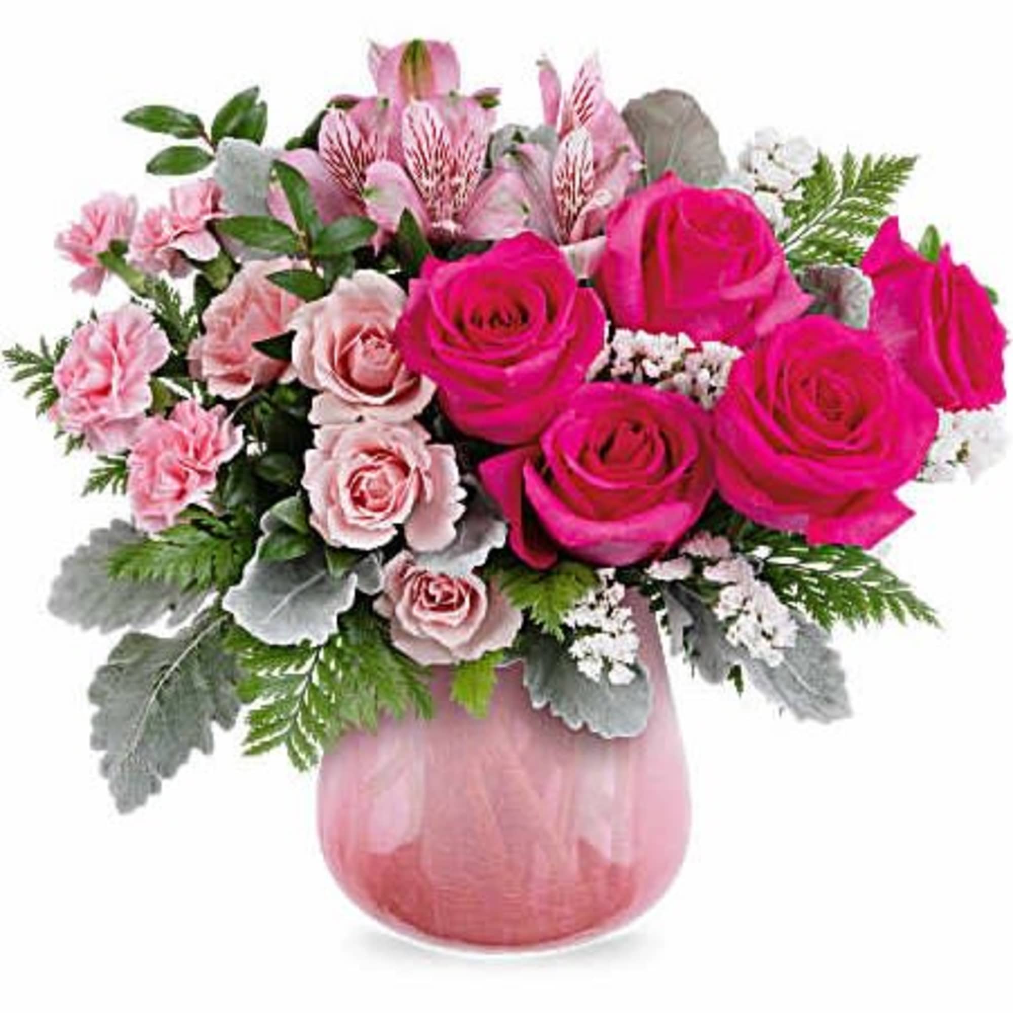 Radiating soft sophistication, Teleflora's Pretty In Petal Bouquet blends pink roses, alstroemeria