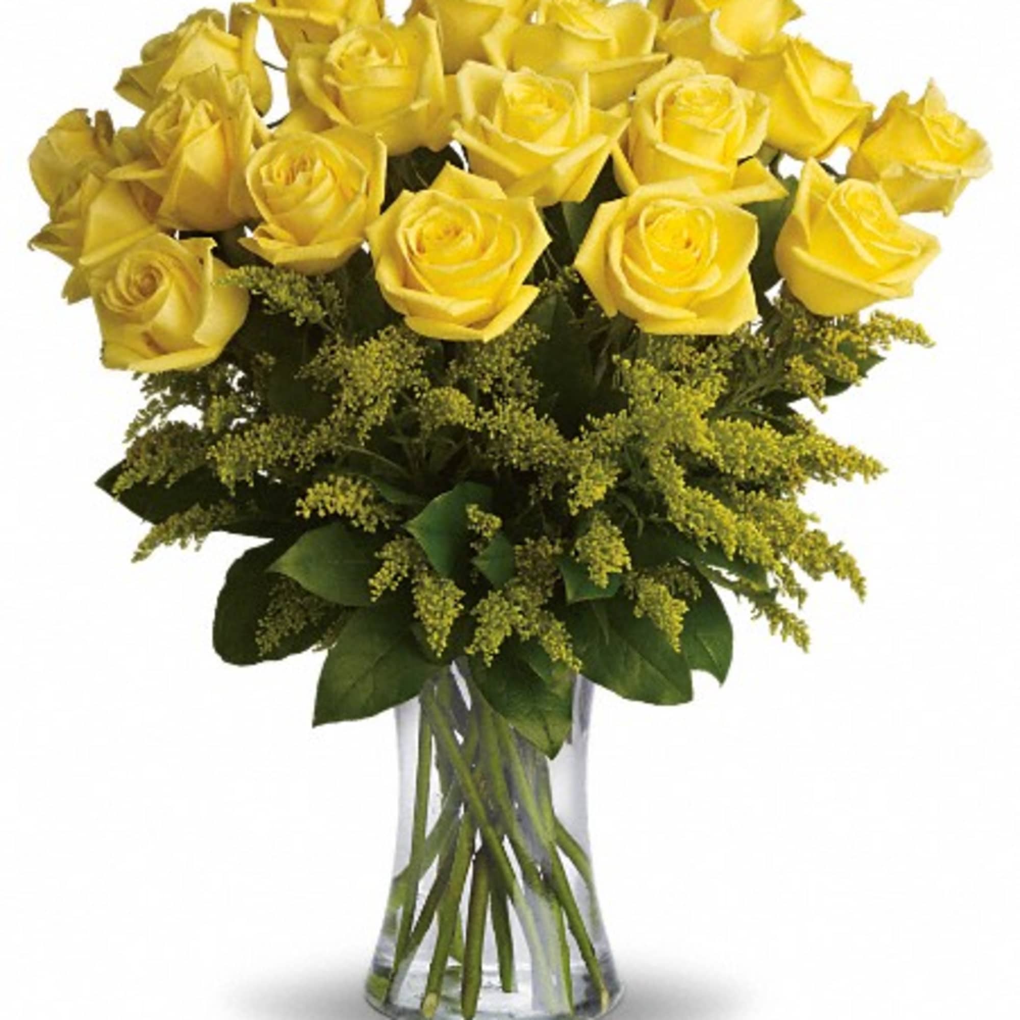 Yellow roses symbolize friendship and sending this sunny bouquet of bright yellow