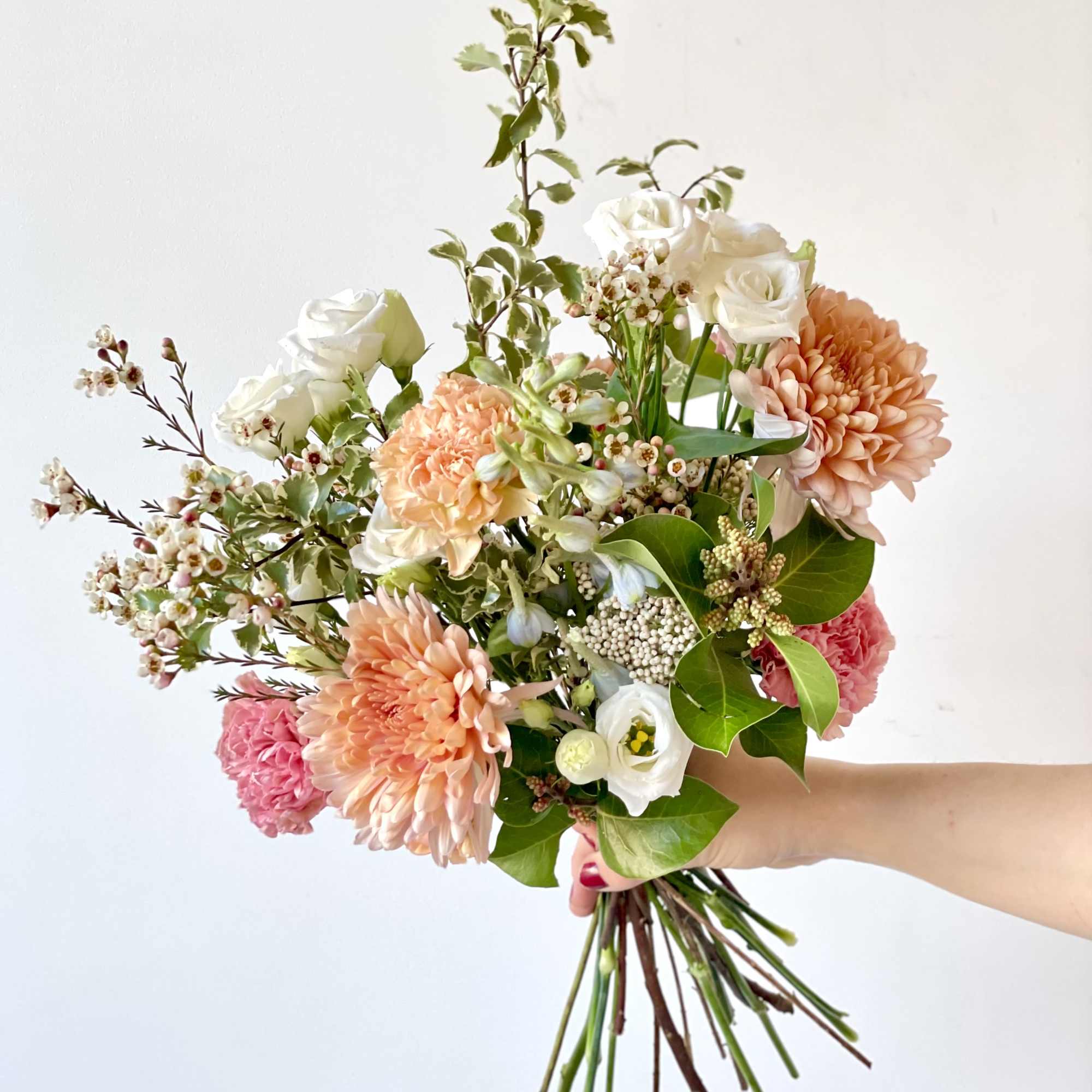 These petite bouquets are thoughtfully arranged with fresh, seasonal blooms chosen by