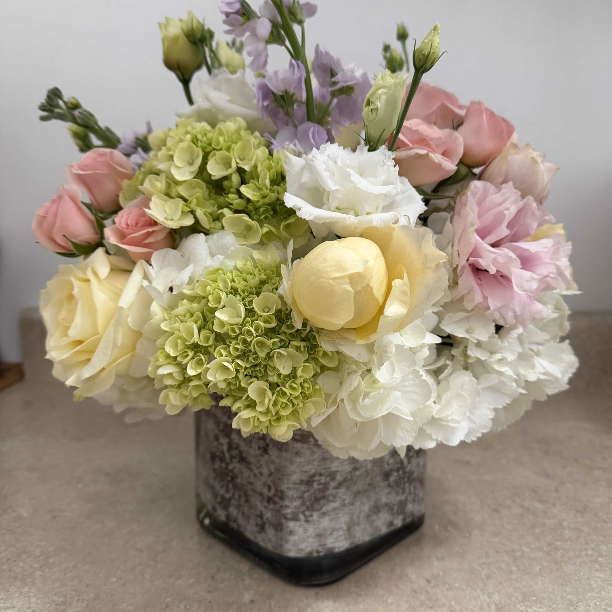 a work of art in flowers, with a combination of flowers such