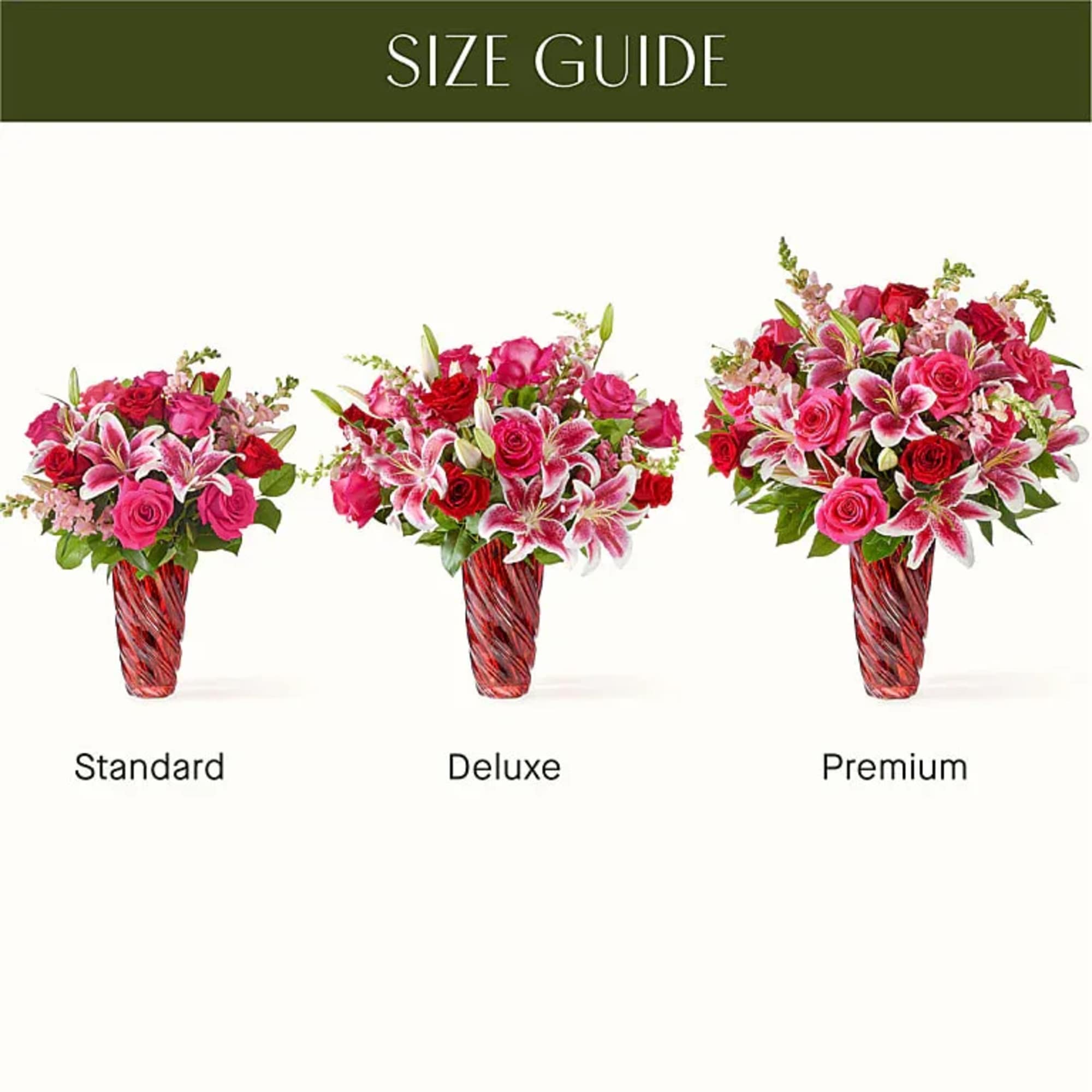 A luxurious and decadent design of roses, lilies, and snapdragons that will