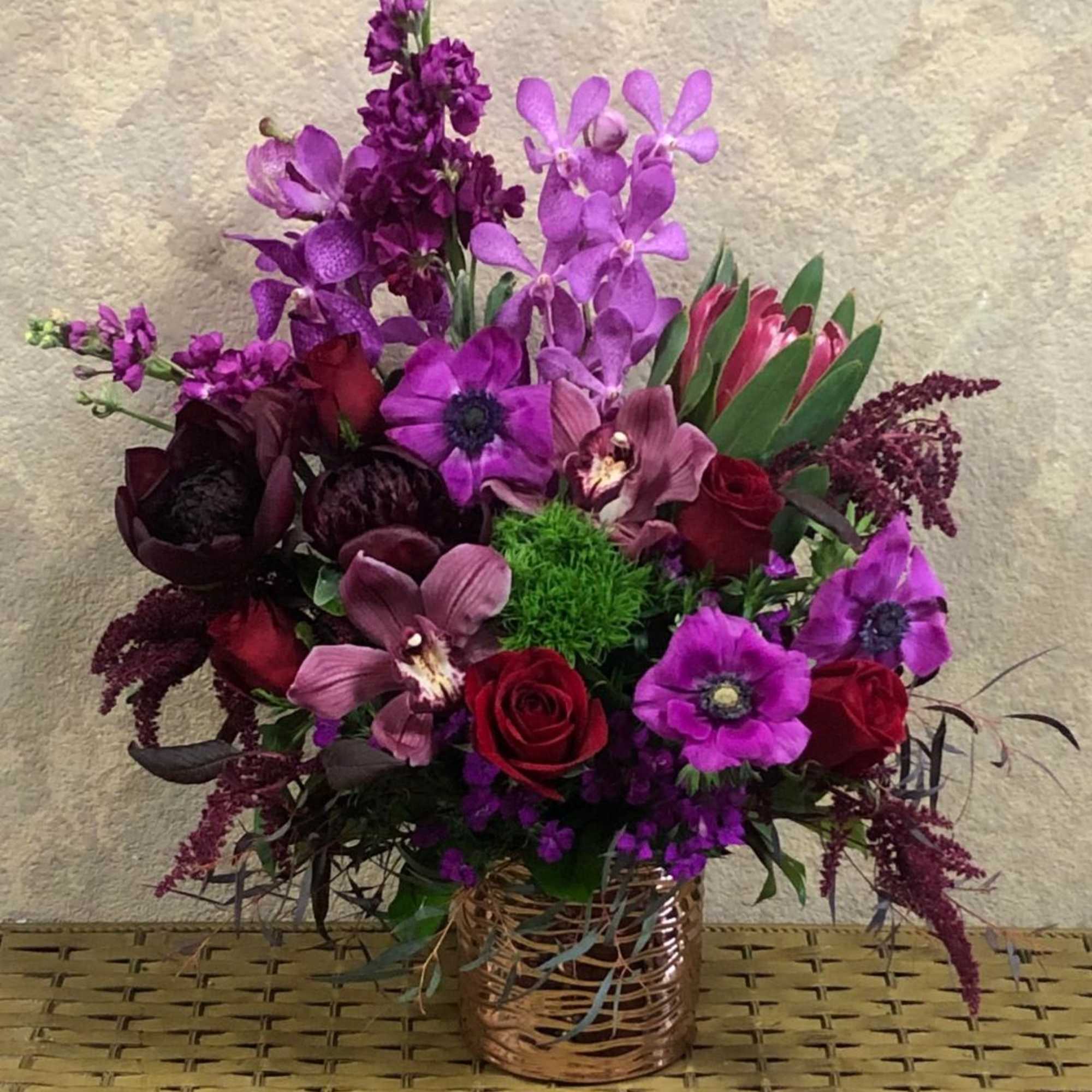 Recipe:  Give your sweetheart this red, Fushion, Tropical piece with Burgundy