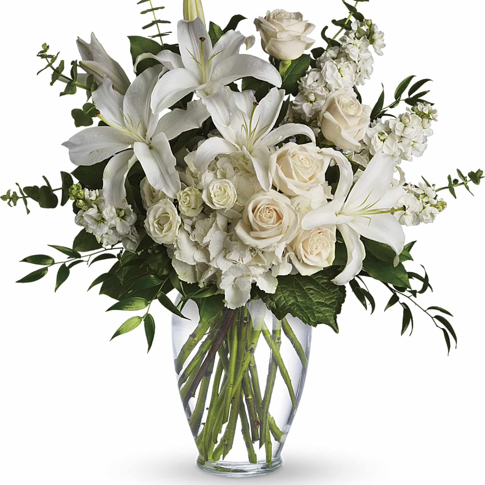 A lovely bouquet to soothe and comfort, a variety of white and