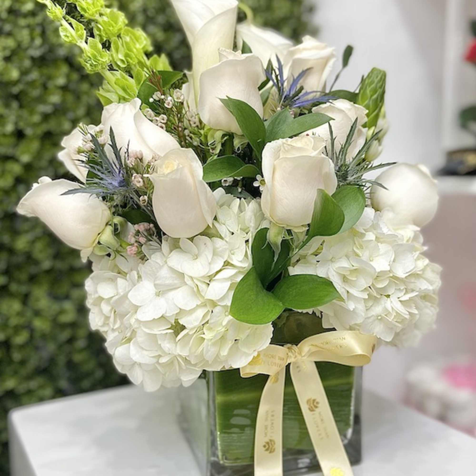 My Beach Rose Flower Arrangement: Beautiful and elegant arrangement accented with white