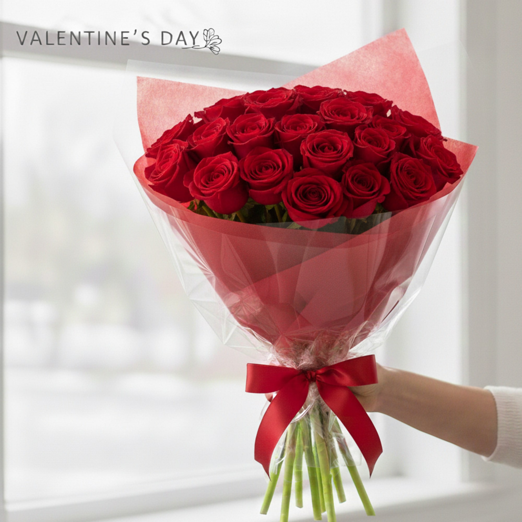 Celebrate love with a timeless dozen red roses bouquet, beautifully arranged by