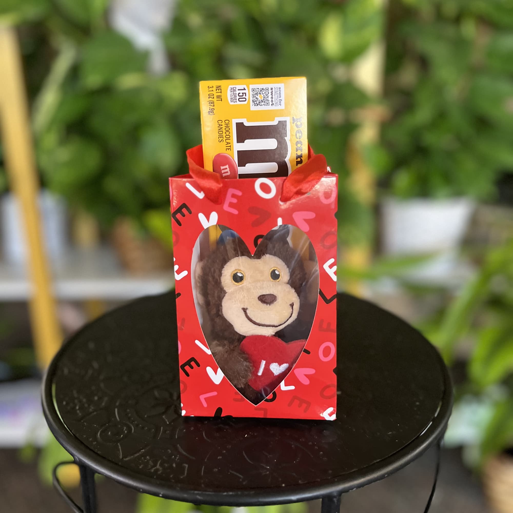 valentine bag monkey and  box of m&amp;ms 