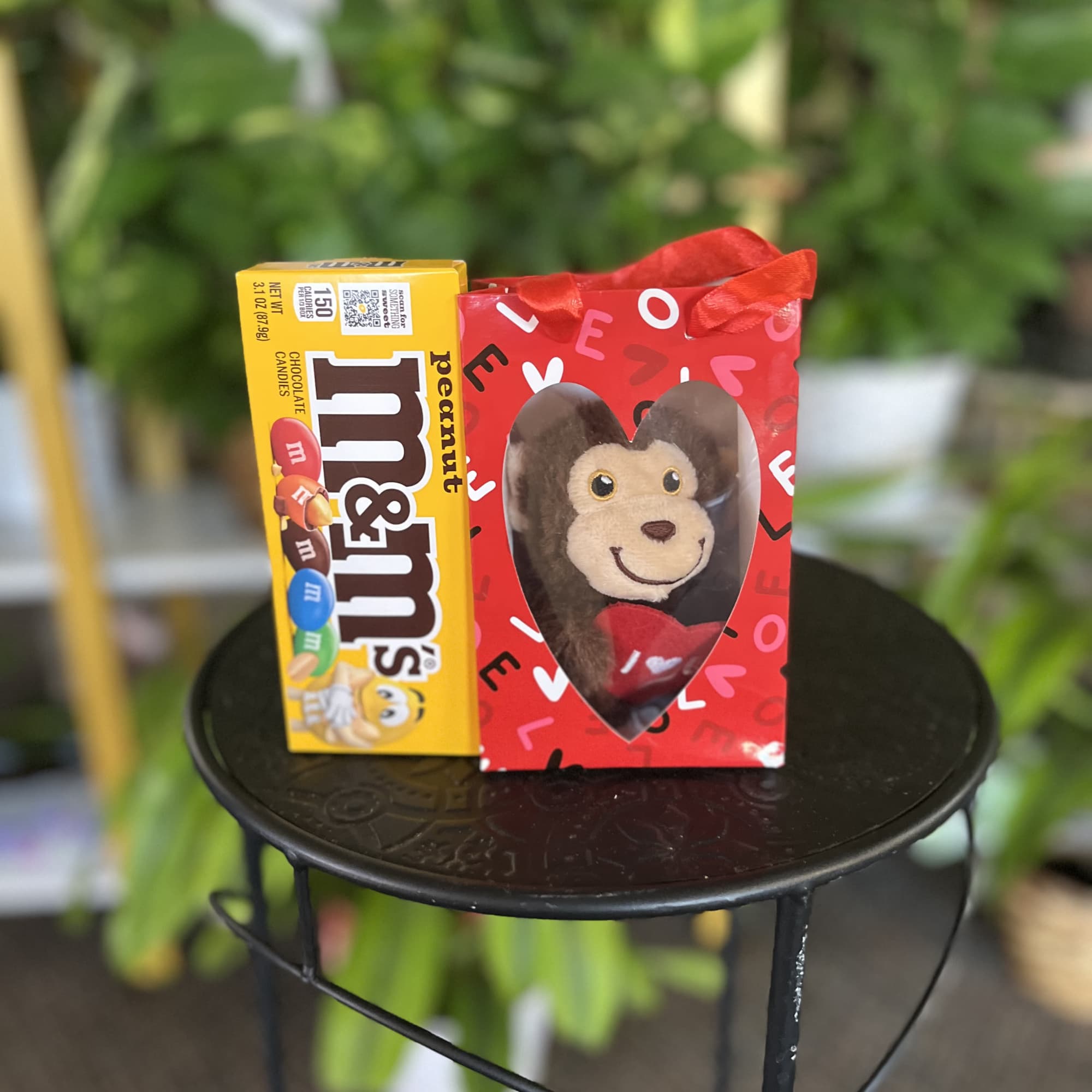valentine bag monkey and  box of m&amp;ms 