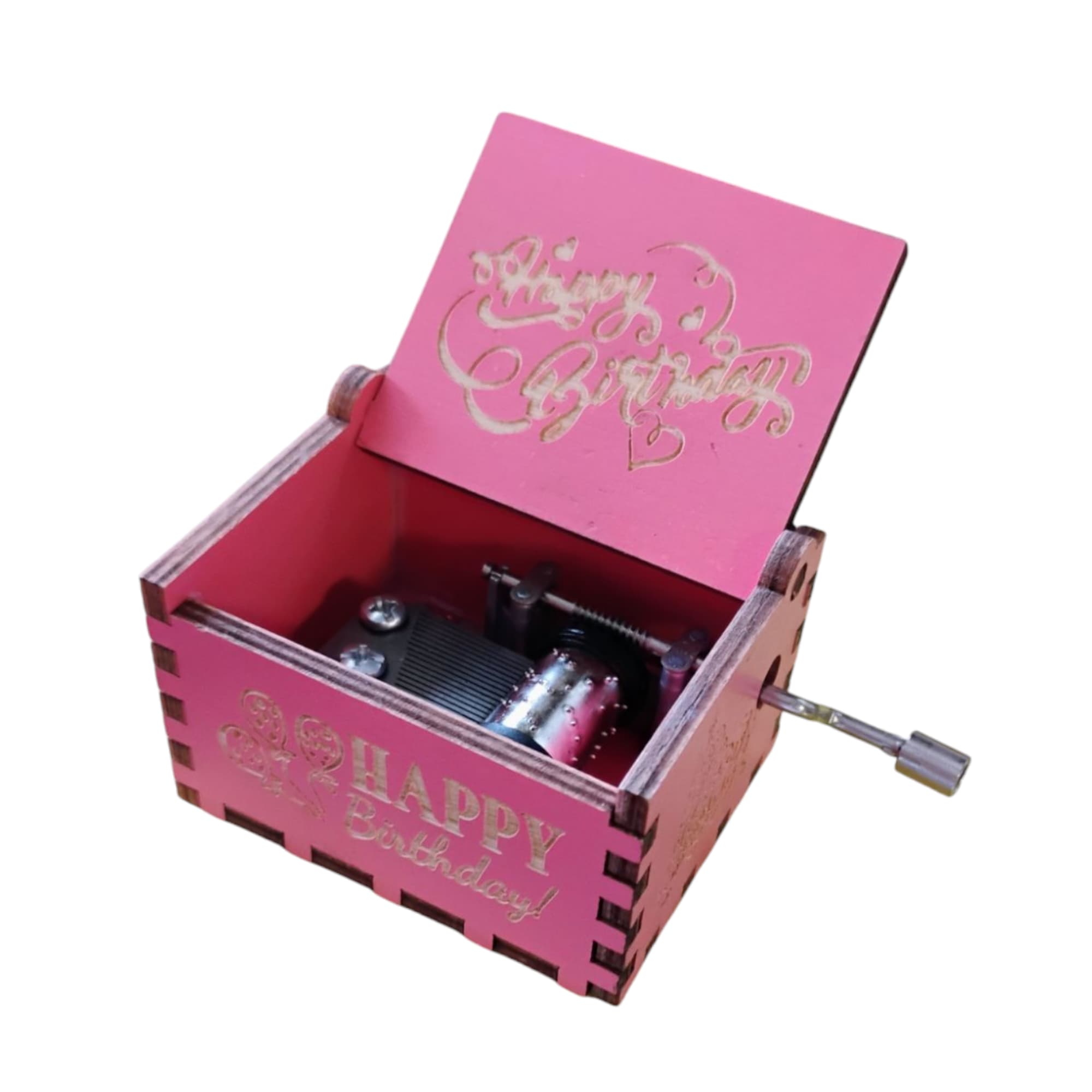 This charming pink wooden music box is the perfect gift for celebrating