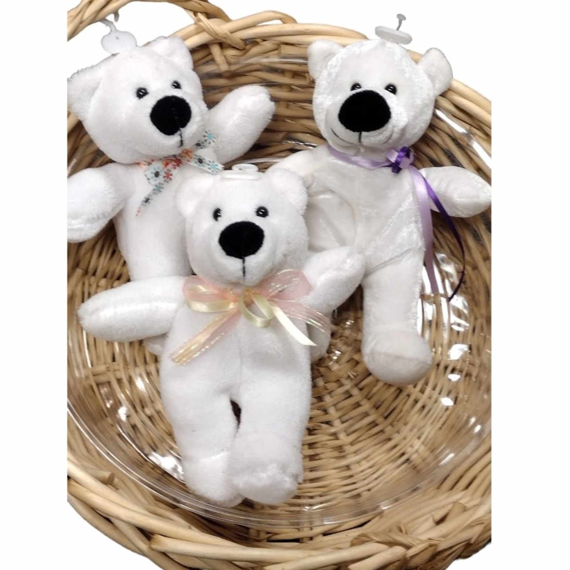 Meet the bowtie bear buddies, adorable little white teddy bears that stand