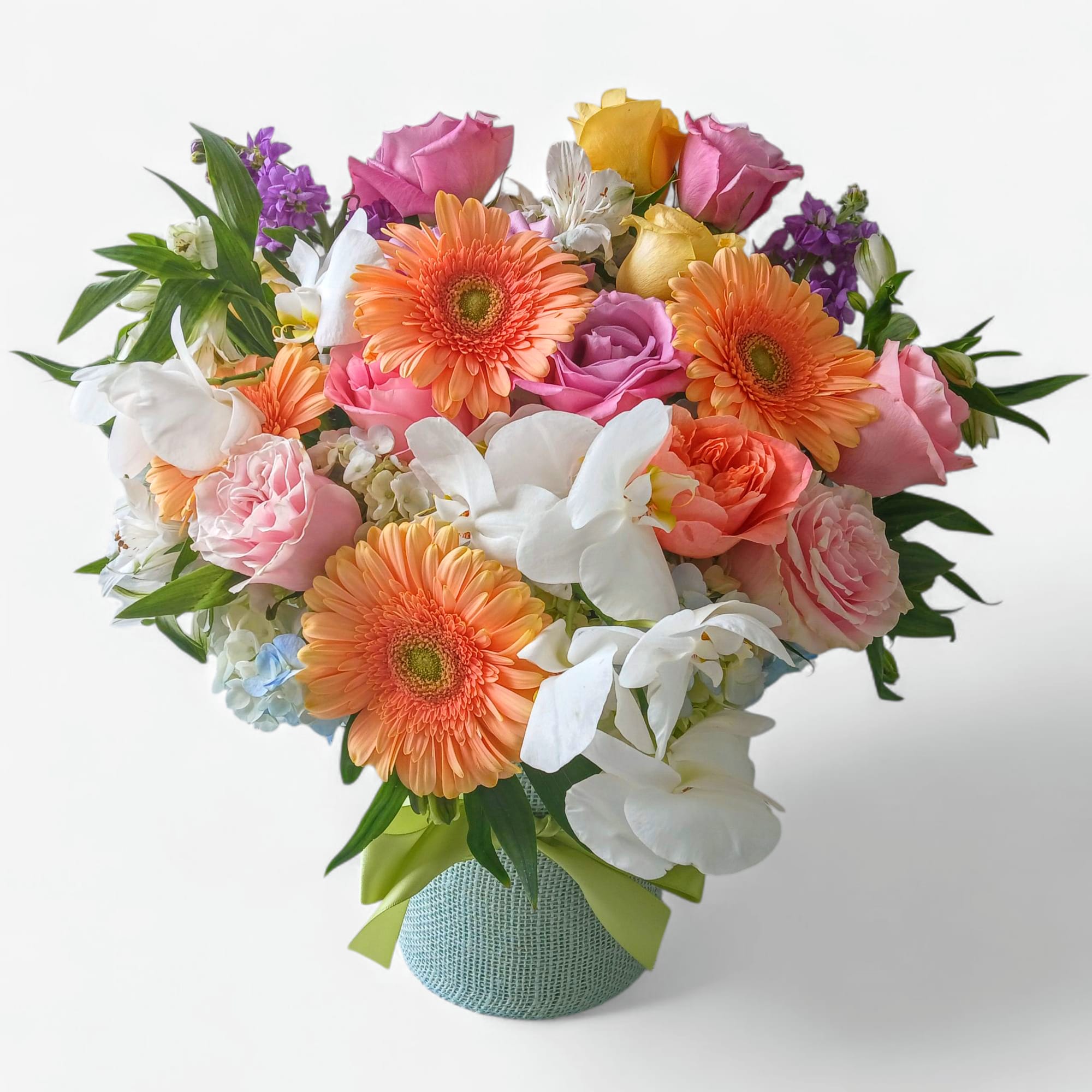 Brighten someone's day with our Colorful Orchid &amp; Rose Happiness Bouquet, a