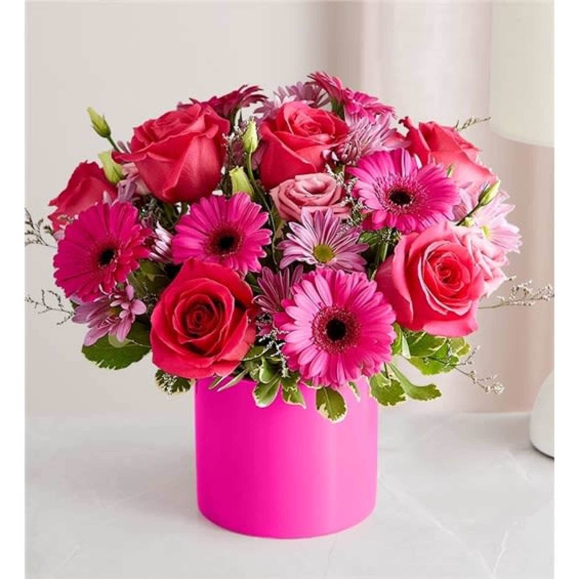 &ldquo;Think pink&rdquo; takes on new meaning with this vivacious bouquet, which comes