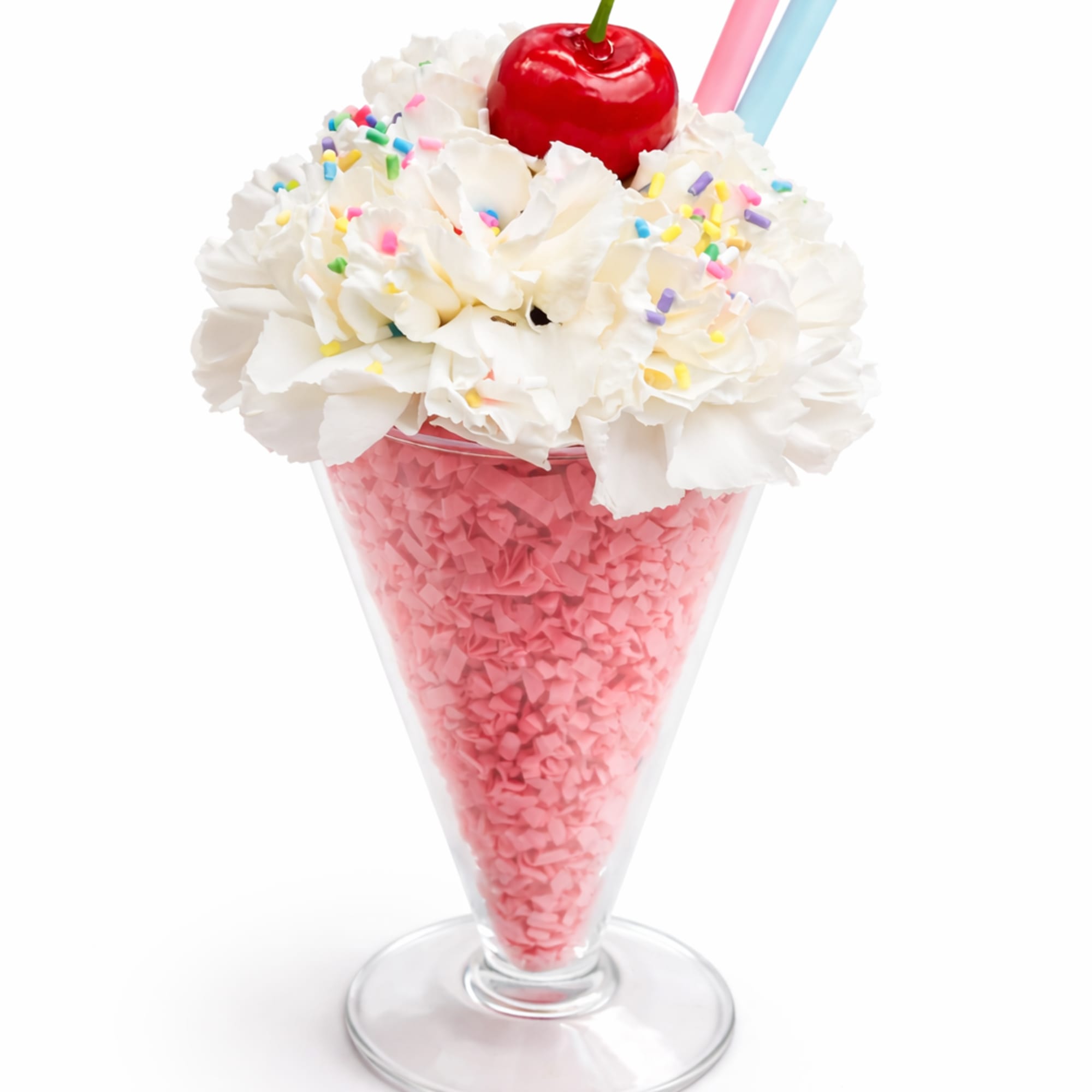 A floral twist on a classic soda-fountain treat.

These milkshake-inspired flower towers are