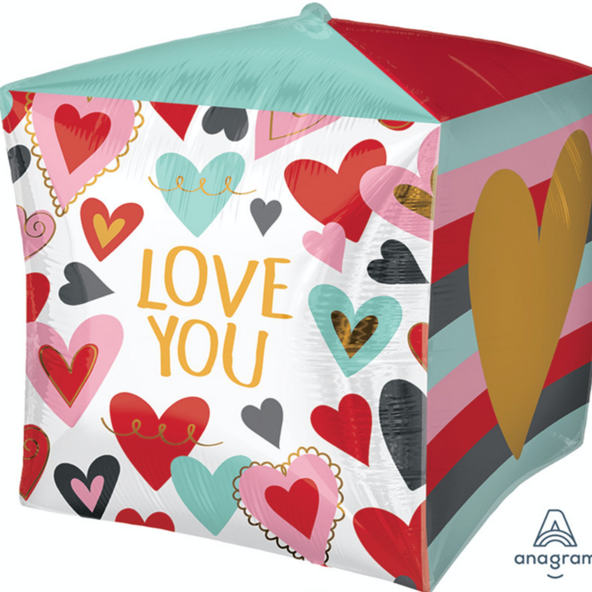 Show your love with the Anagram Love You Cubez Balloon, a 15-inch