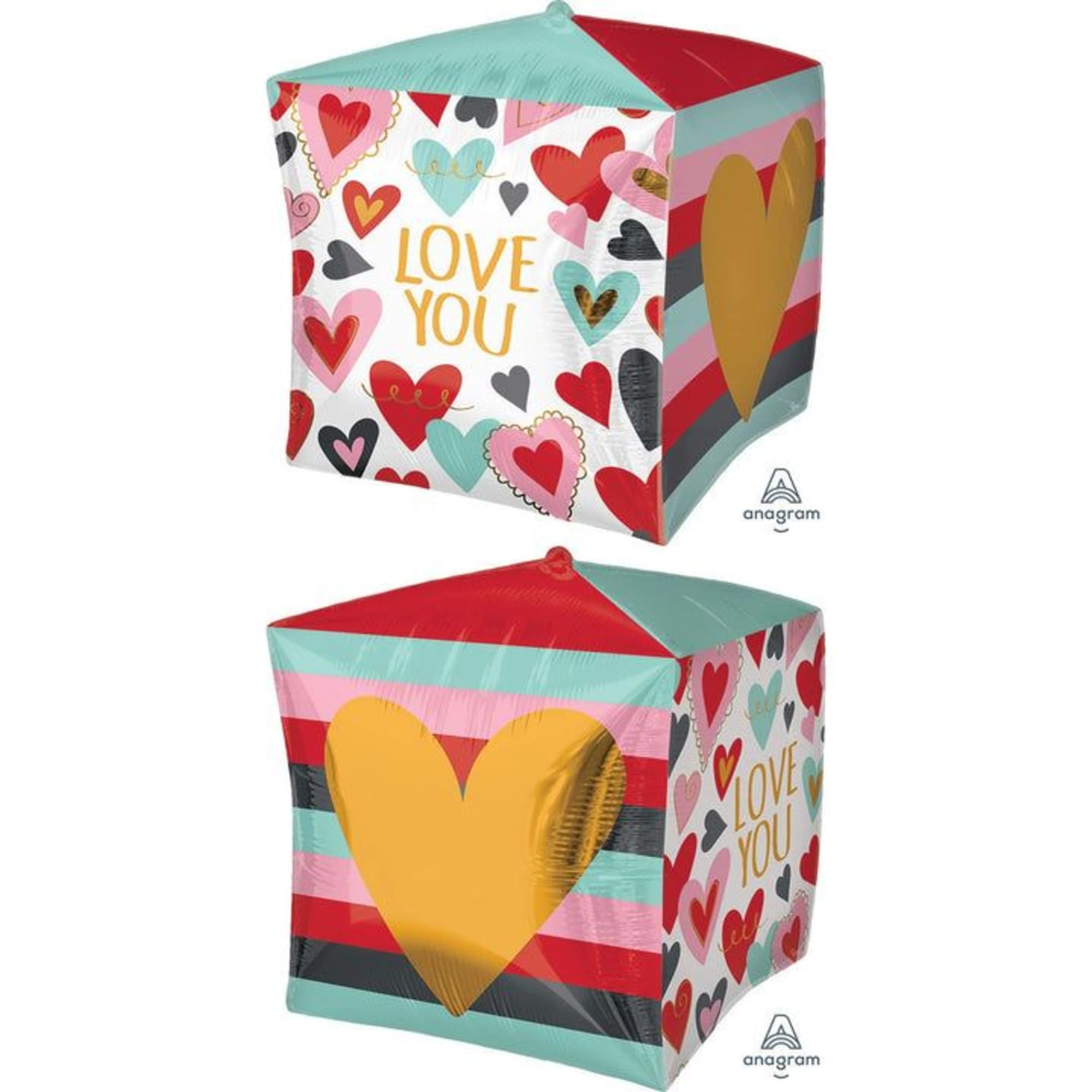 Show your love with the Anagram Love You Cubez Balloon, a 15-inch