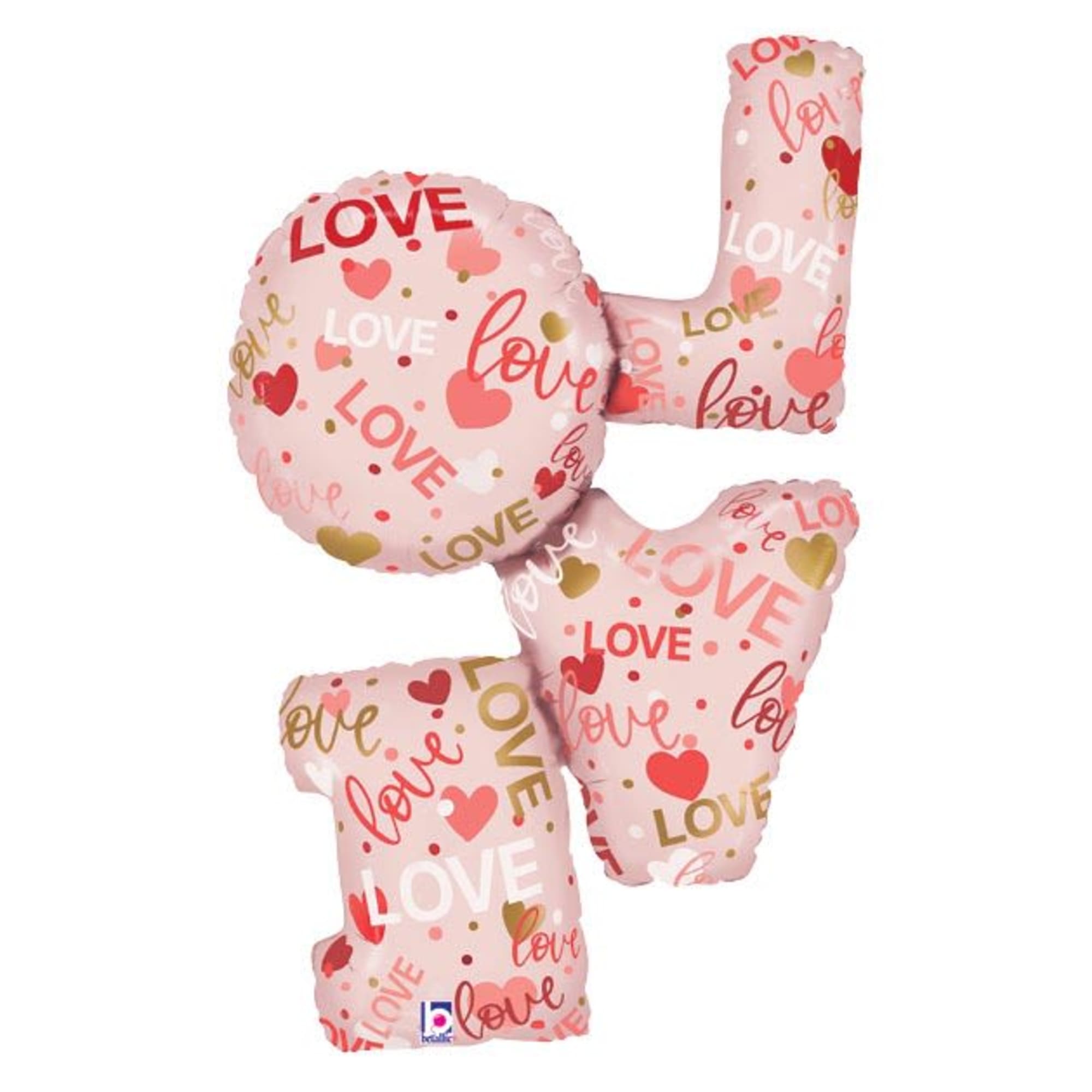 A 41" jumbo pink, red, and gold mylar balloon - inflated with