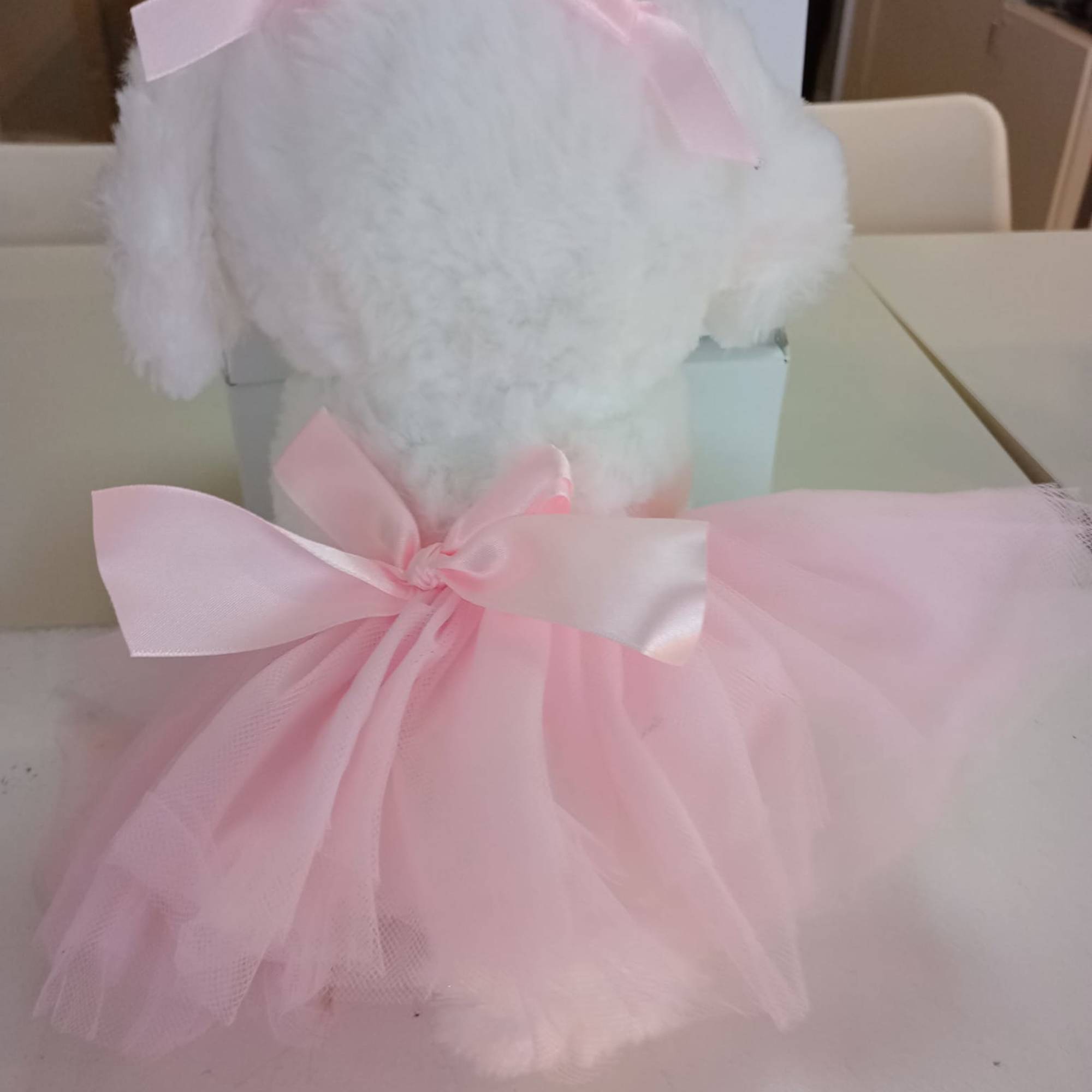 9.5in White/pink plush ballerina pupp add to any floral or balloon bouquet