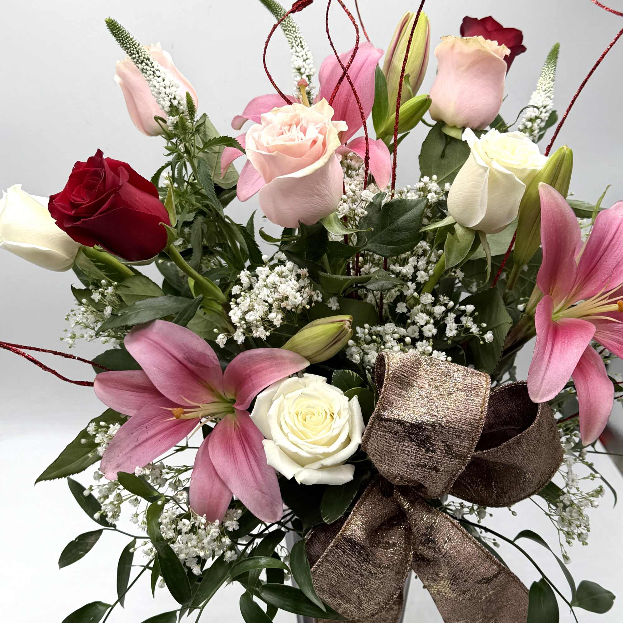 Romance meets elegance in this stunning Valentine's bouquet of red, blush &amp;