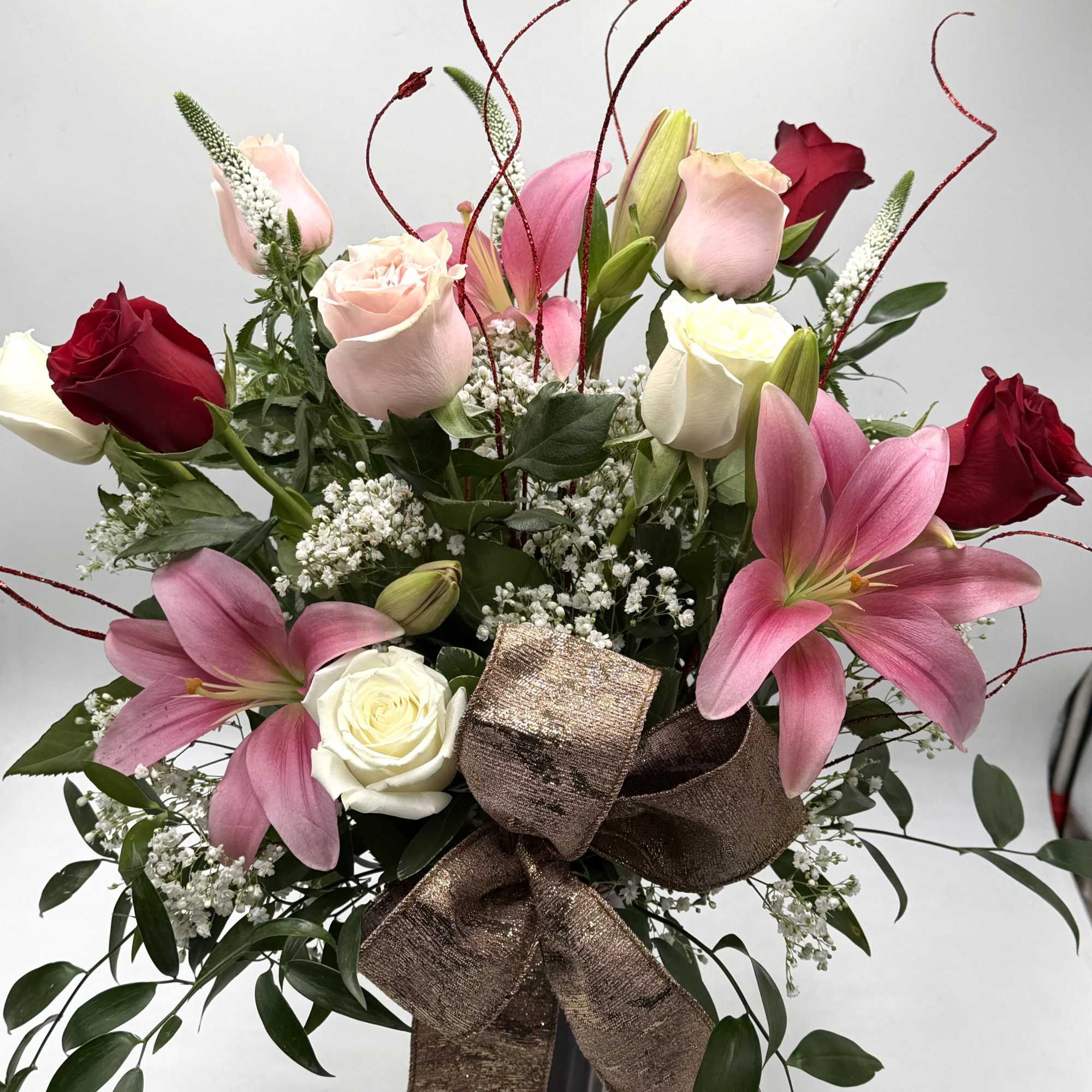 Romance meets elegance in this stunning Valentine's bouquet of red, blush &amp;