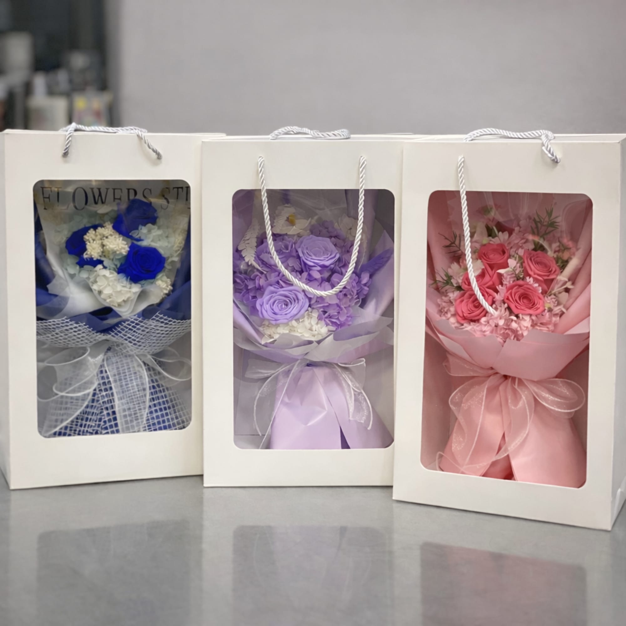 These are natural flowers preserved to make the long lasting. 
Available in