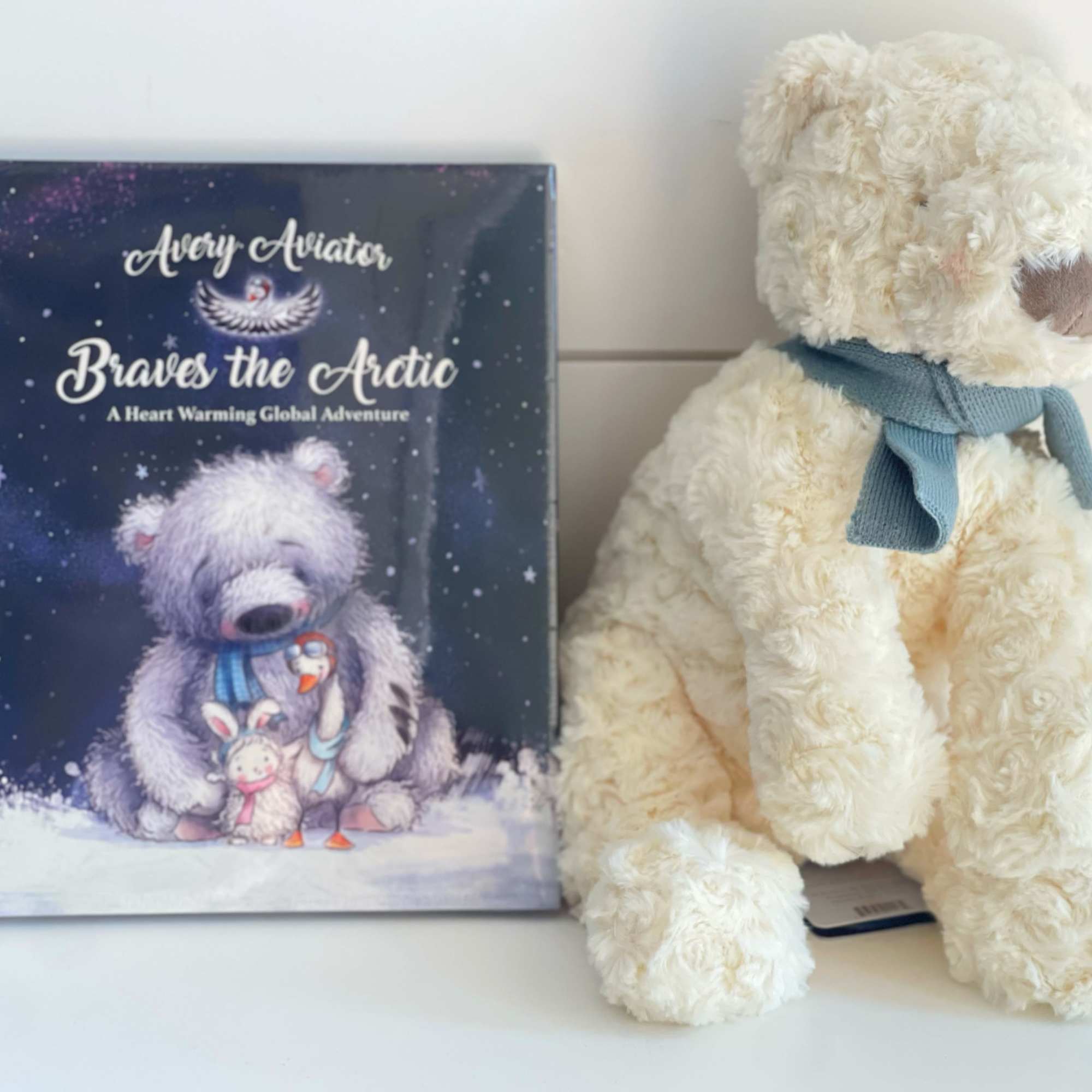
-Avery the Aviator Braves the Arctic Story book
-Stuffed Polar Bear -Boris Bear