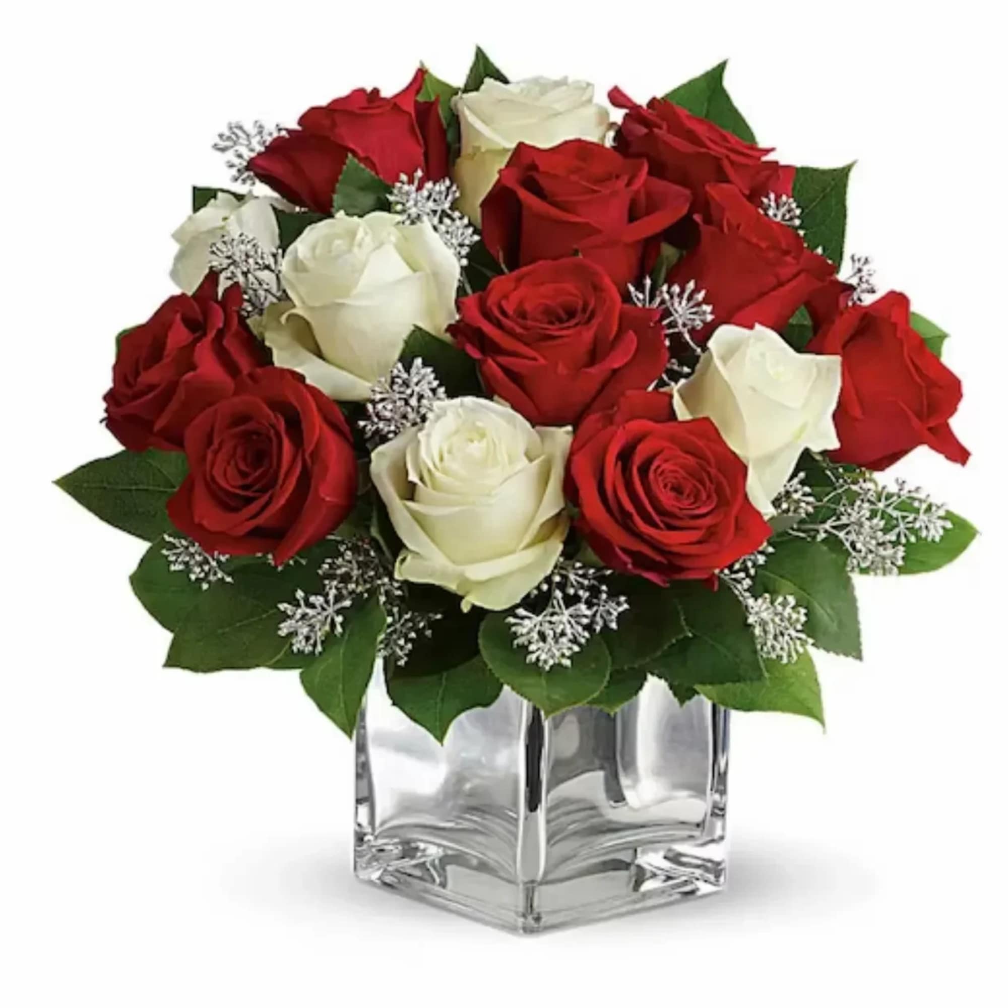This is a very elegant and exciting bouquet with red and white