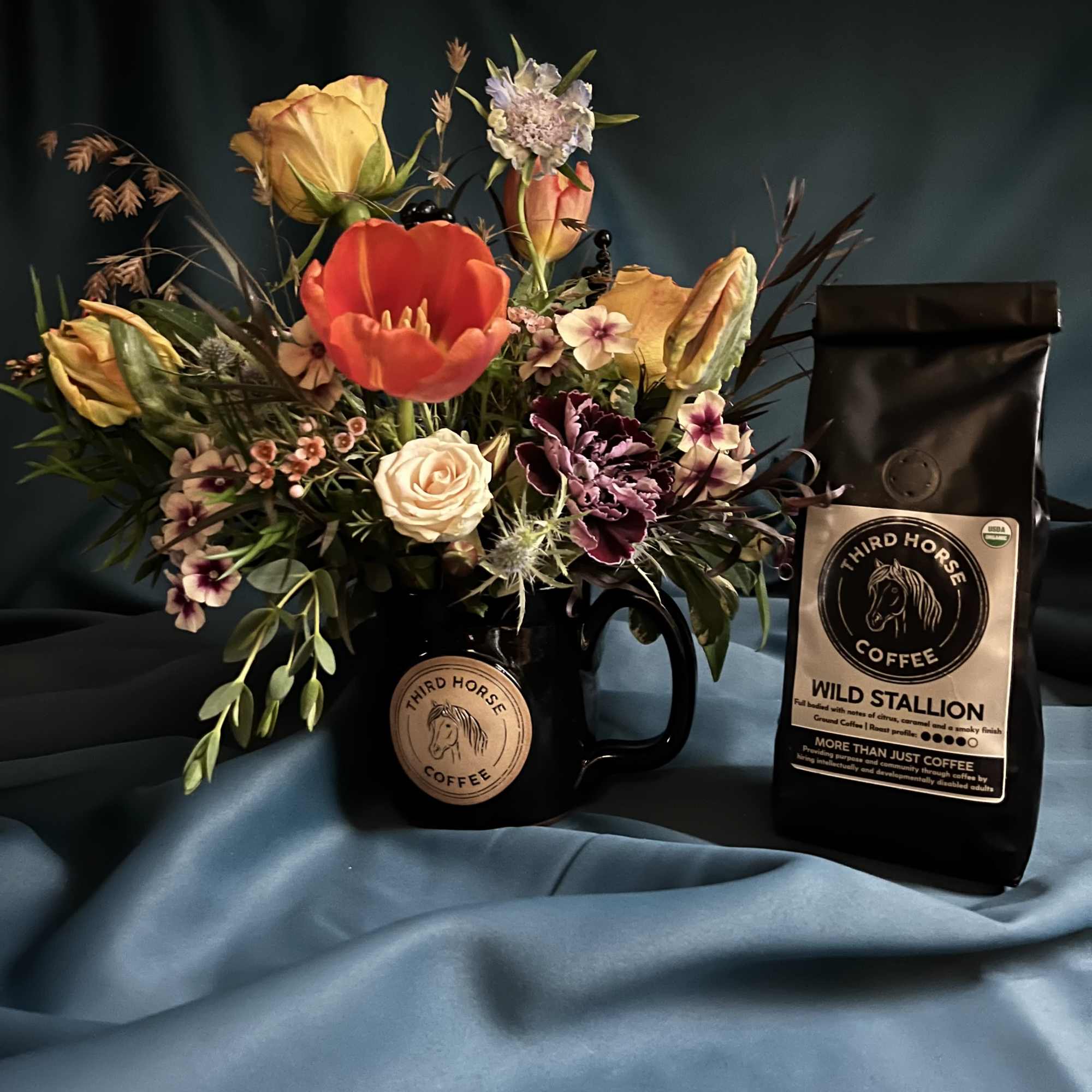 For the coffee lovers! The Third Horse Mug and Coffee arrangement is