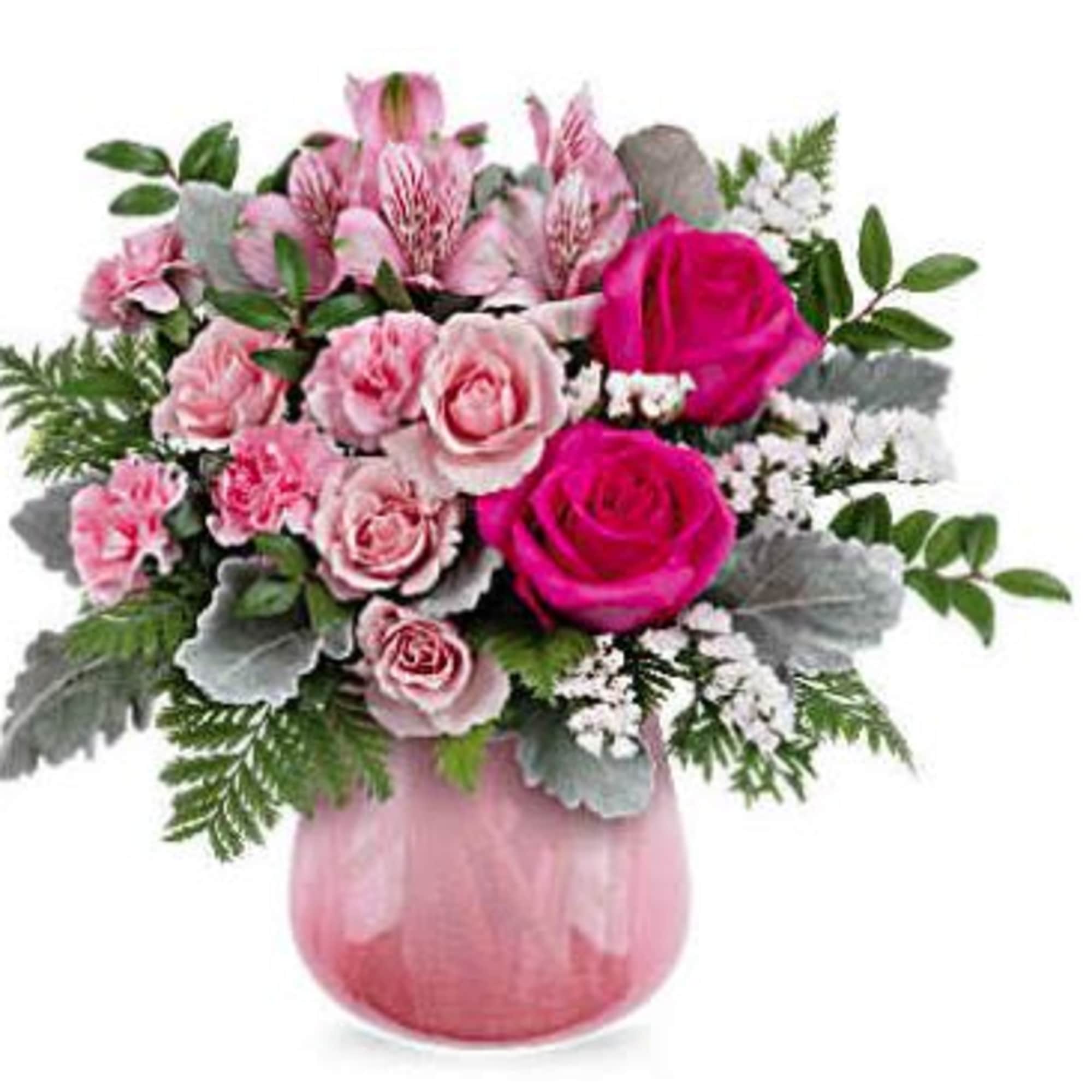 Radiating soft sophistication, Teleflora's Pretty In Petal Bouquet blends pink roses, alstroemeria