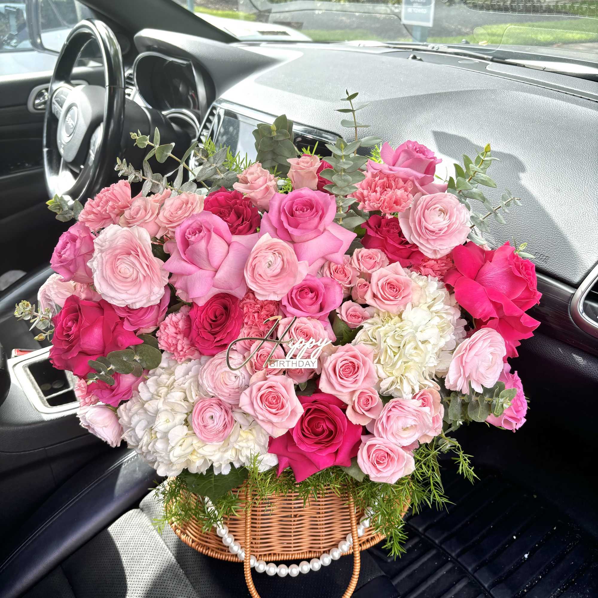 Delight in the luxurious beauty of our &ldquo;Blushing Elegance&rdquo; floral basket, an