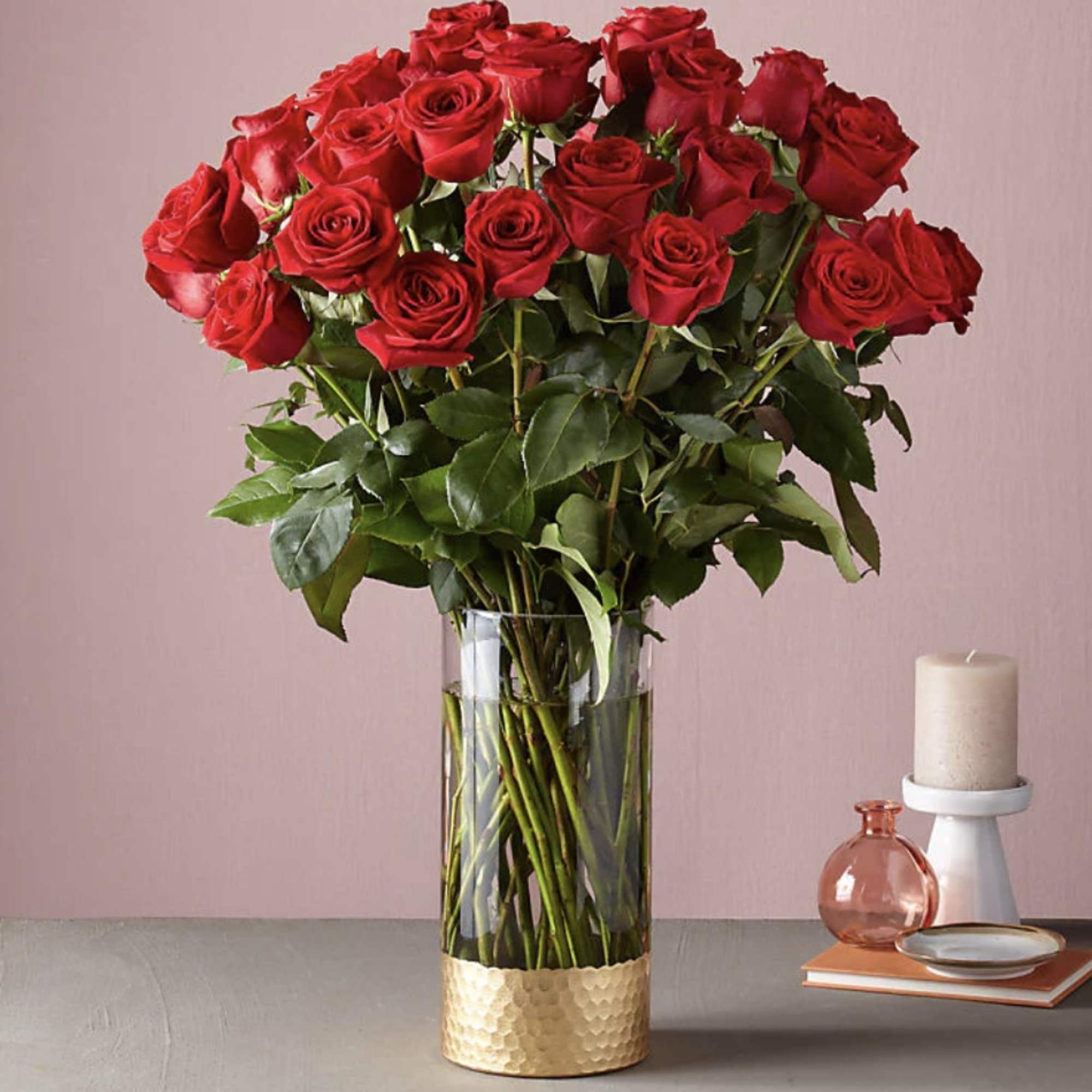 Nothing conveys romance quite like this bunch of red roses, the most