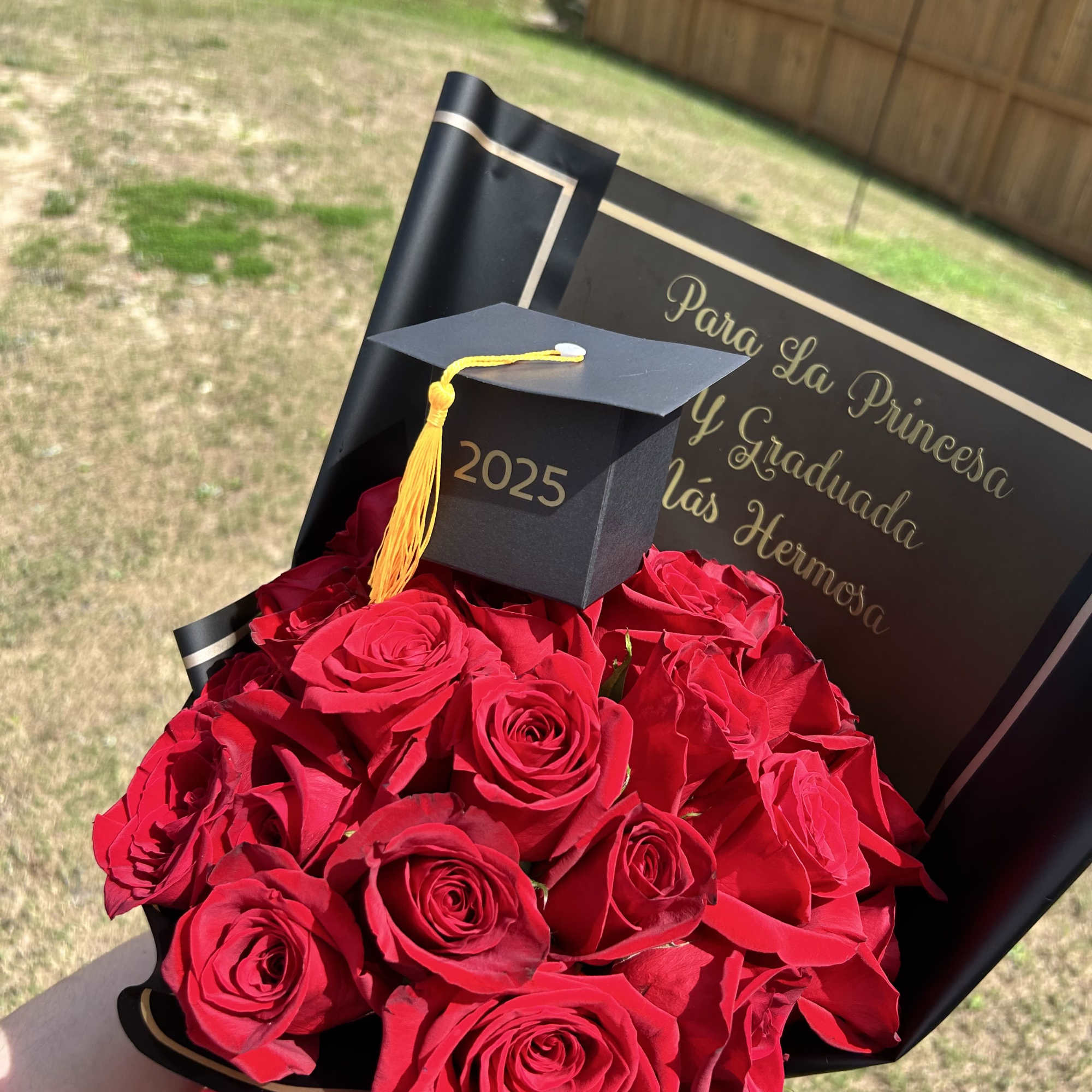 Pretty custom background bouquet for graduation or any celebration  25 stems