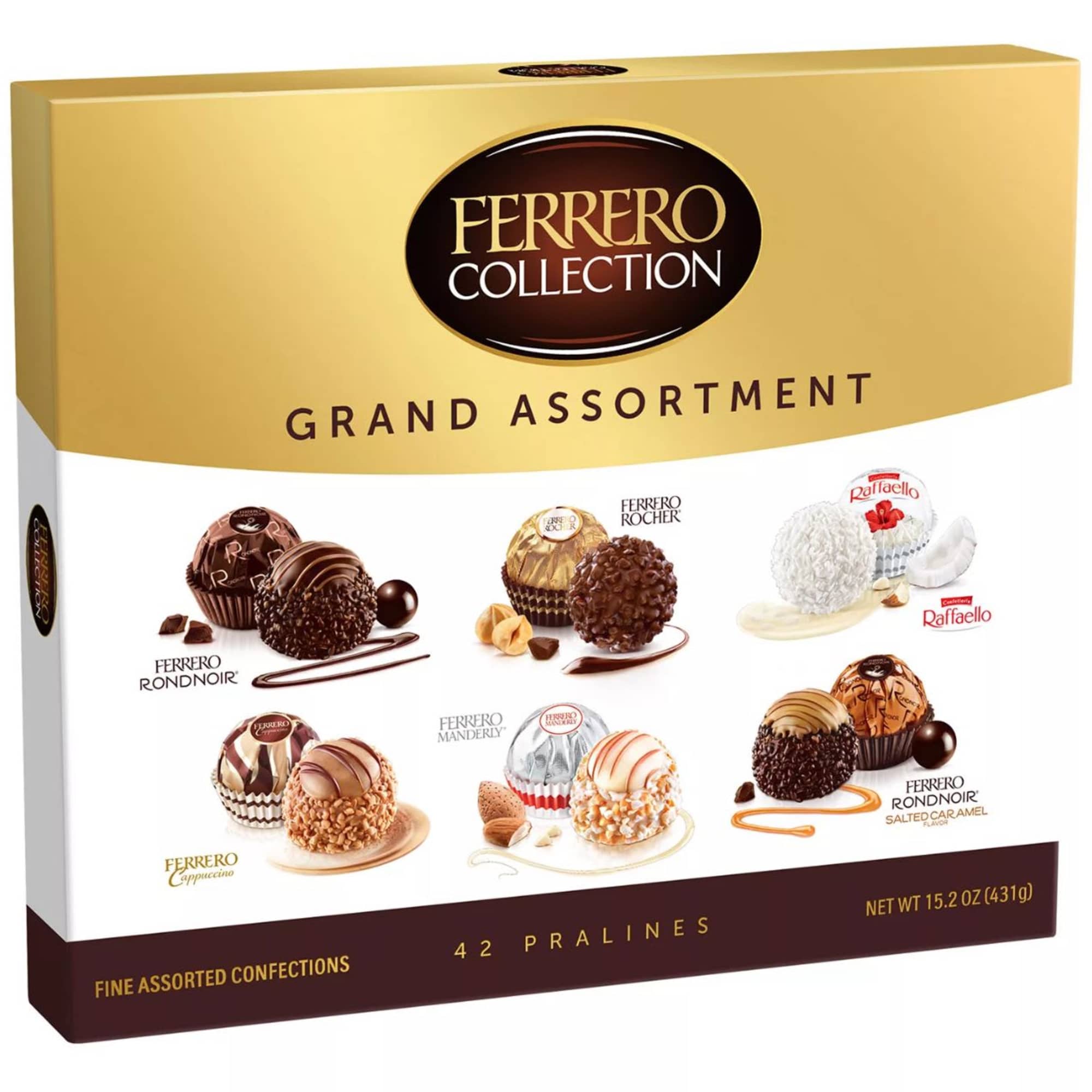 Ferrero Collection Grand Assortment
Contains 42 individually wrapped pieces of hazelnut pralines in