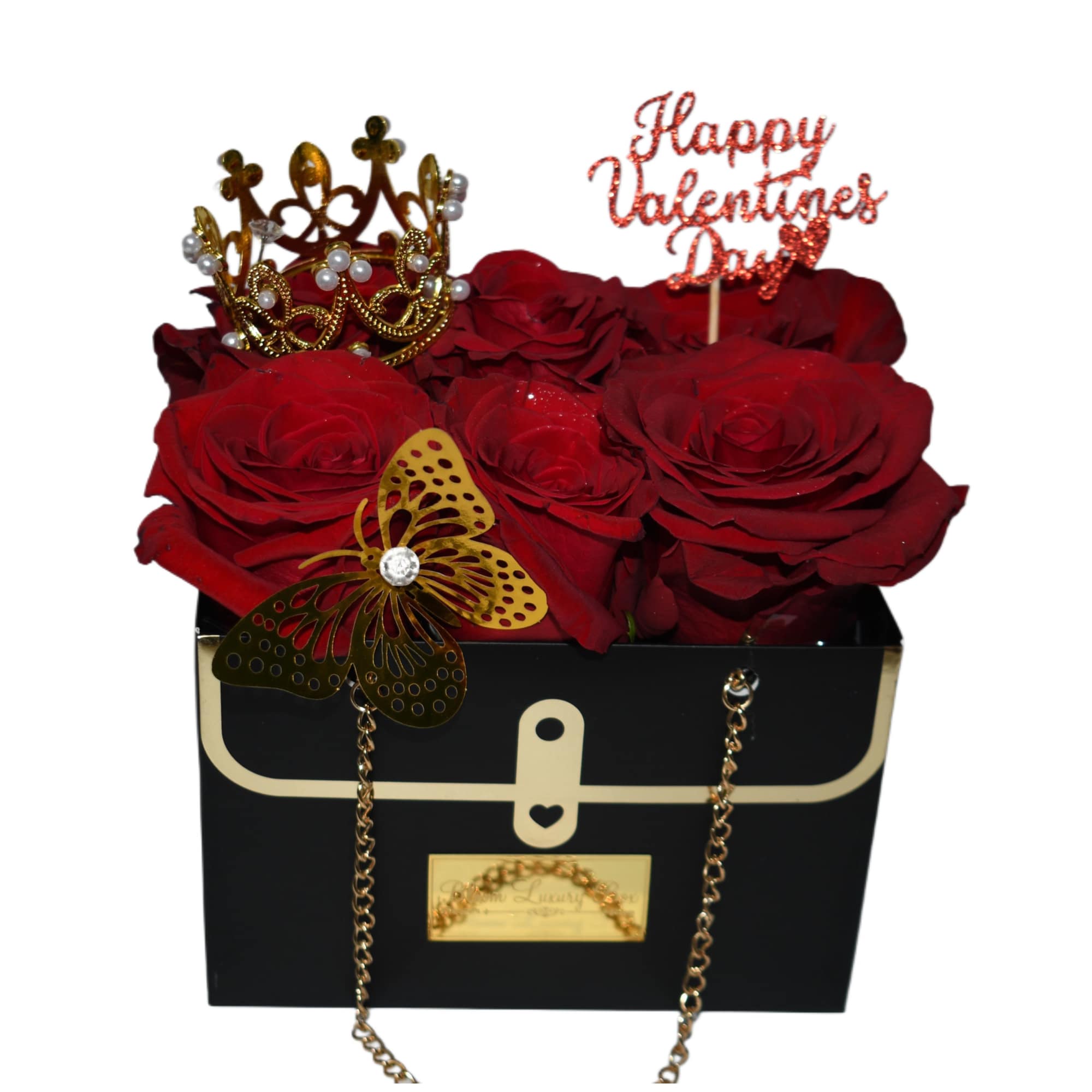 Black purse, red roses 