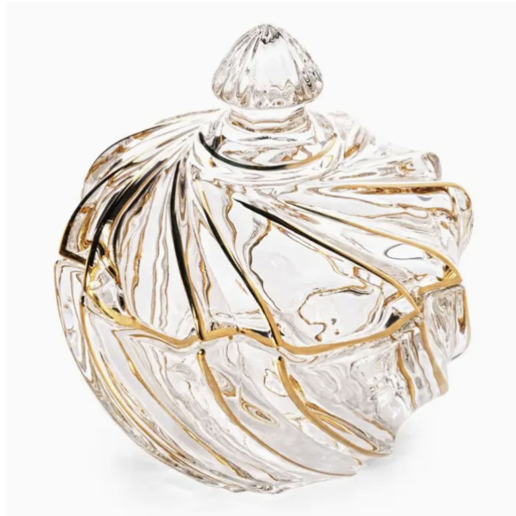 Both decorative and functional, the Vintage Golden Swirl Glass Serving Bowl adds