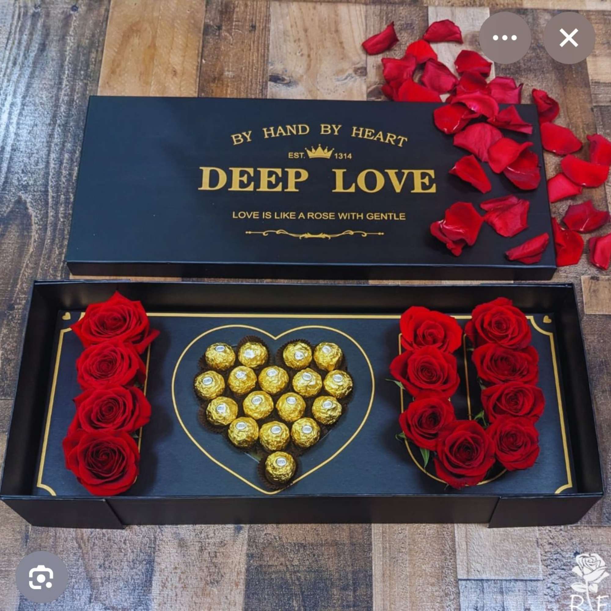 Luxury black and gold box  with roses and chocolate or just