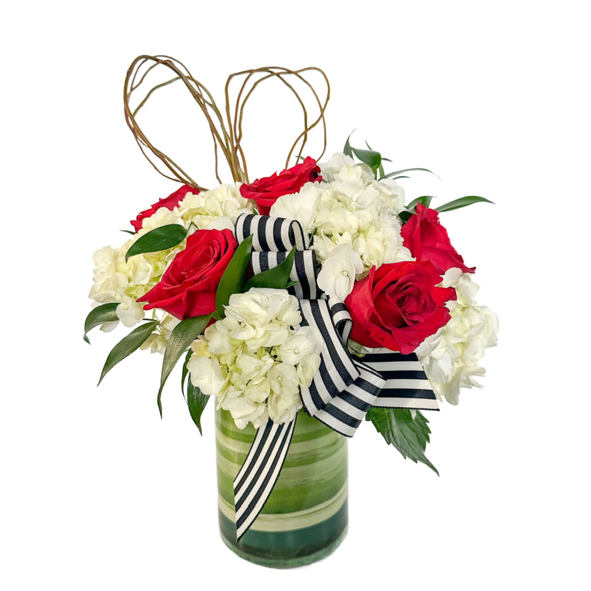 Modern Love is a striking and contemporary arrangement featuring classic red roses