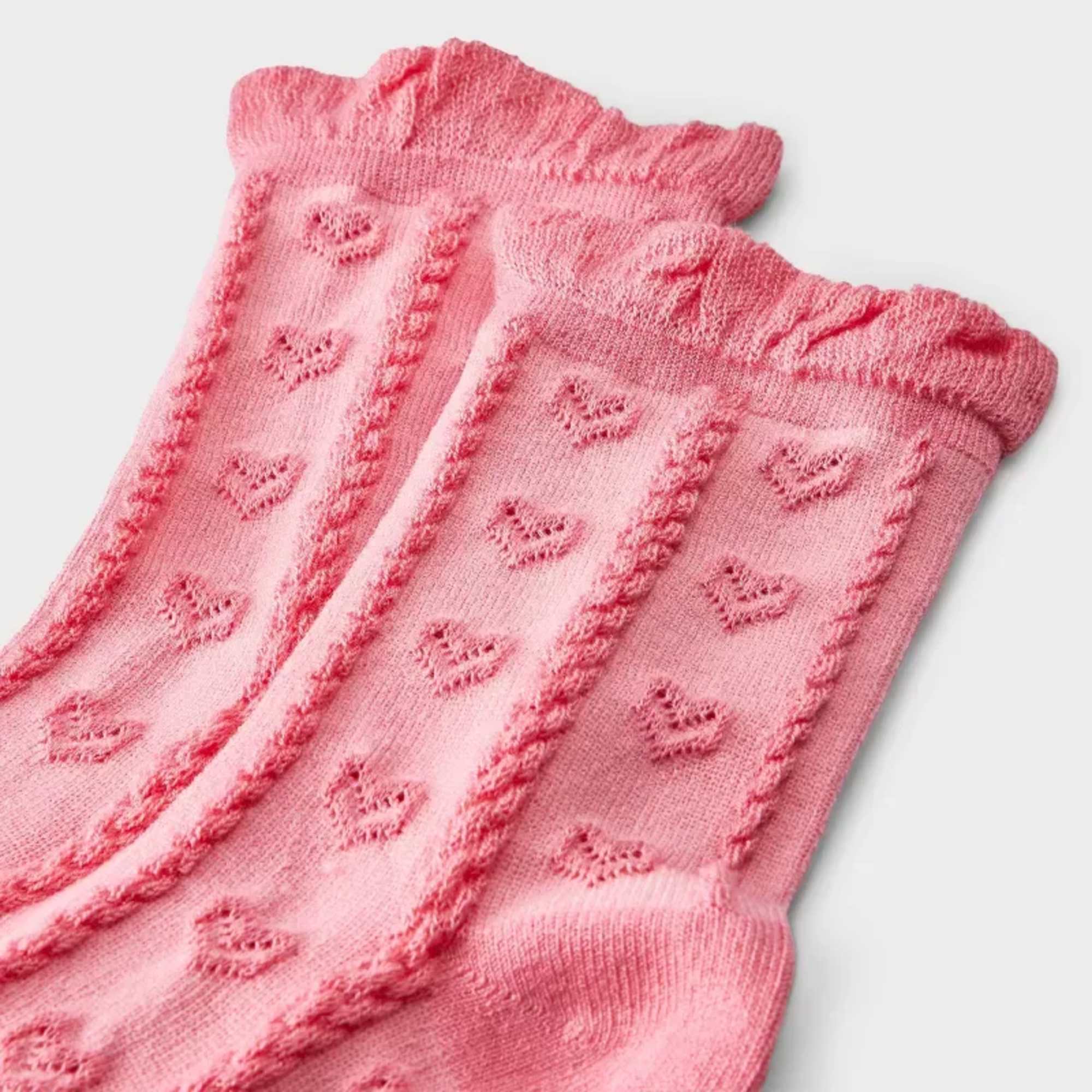 Women's Soft Ruffle Cuff Textured Hearts Valentine's Day Mid Crew Socks -