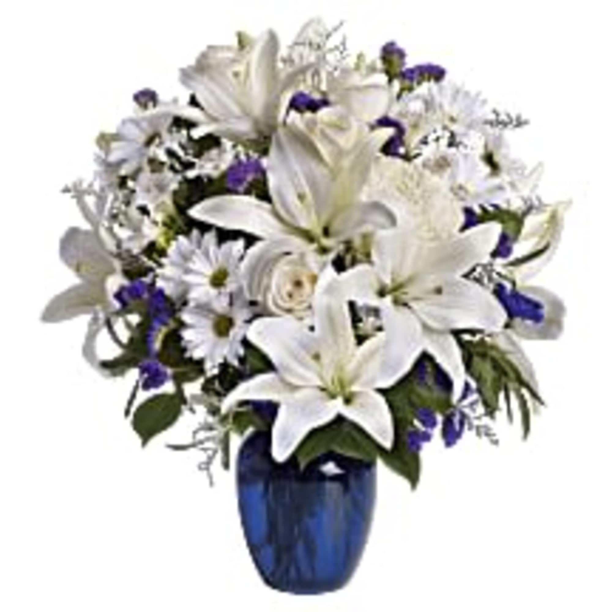 In this arrangement, the serenity of the color blue along with the