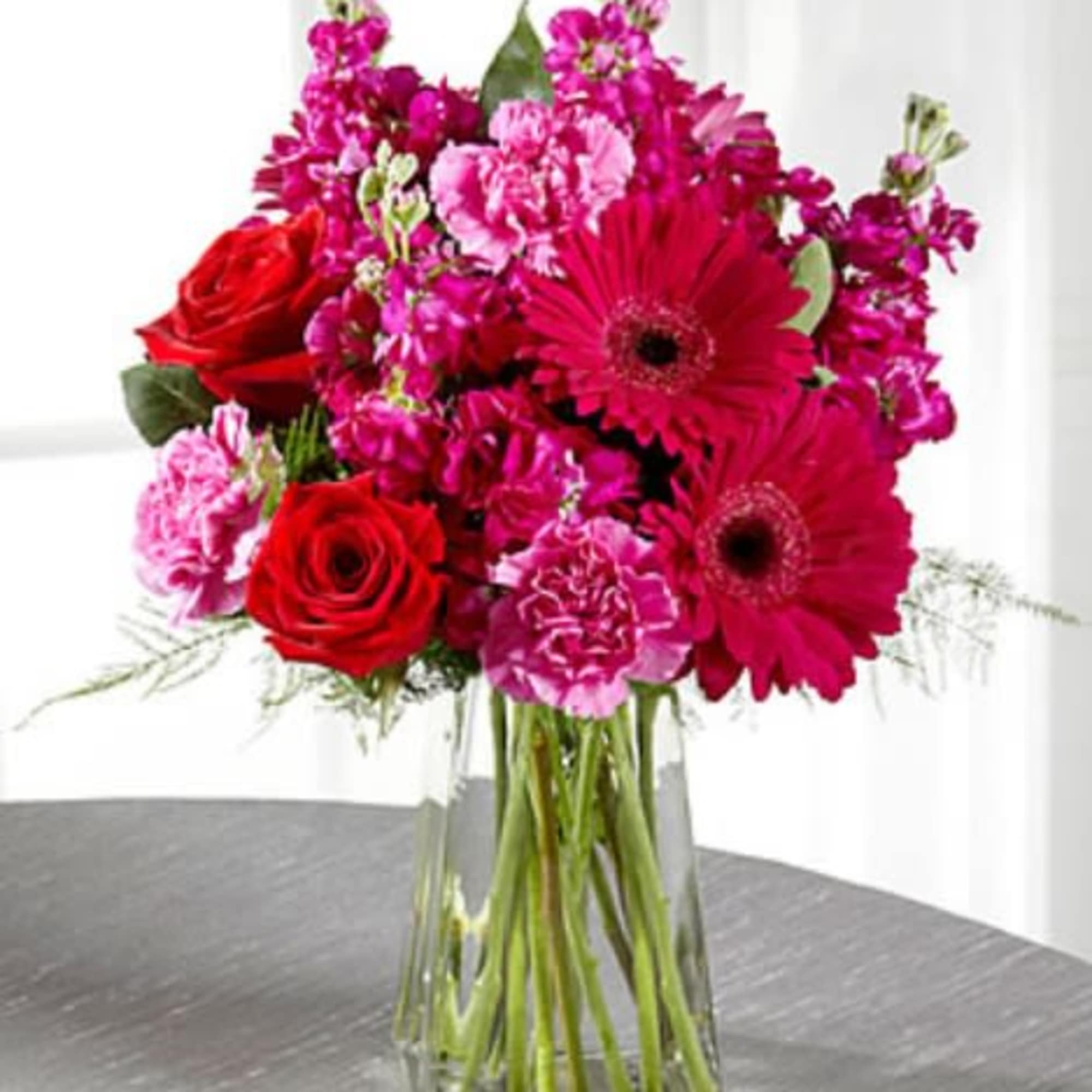Luscious hot pinks and cerise create a stunning arrangement. 