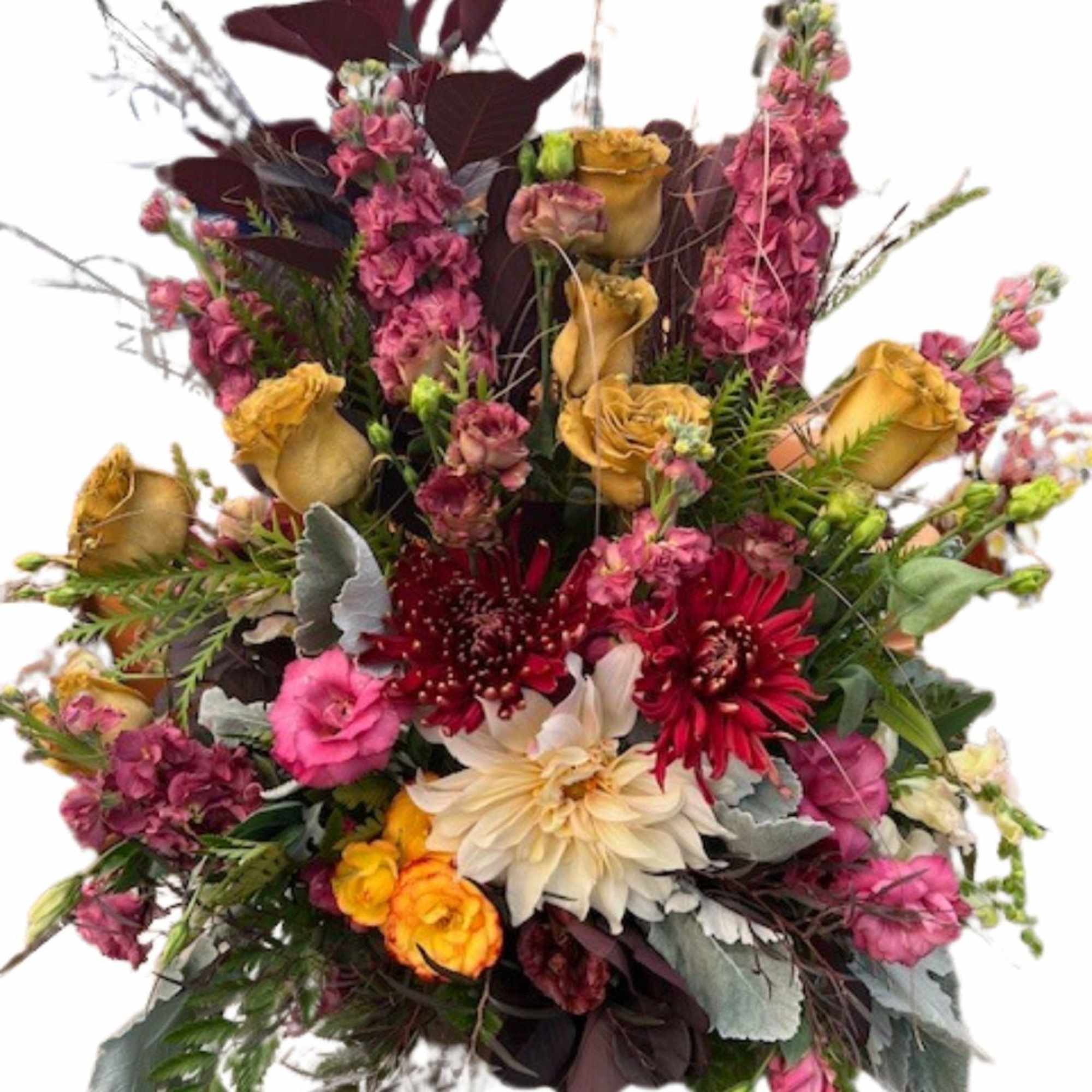 A large arrangement of both mixed blooms and greens. 