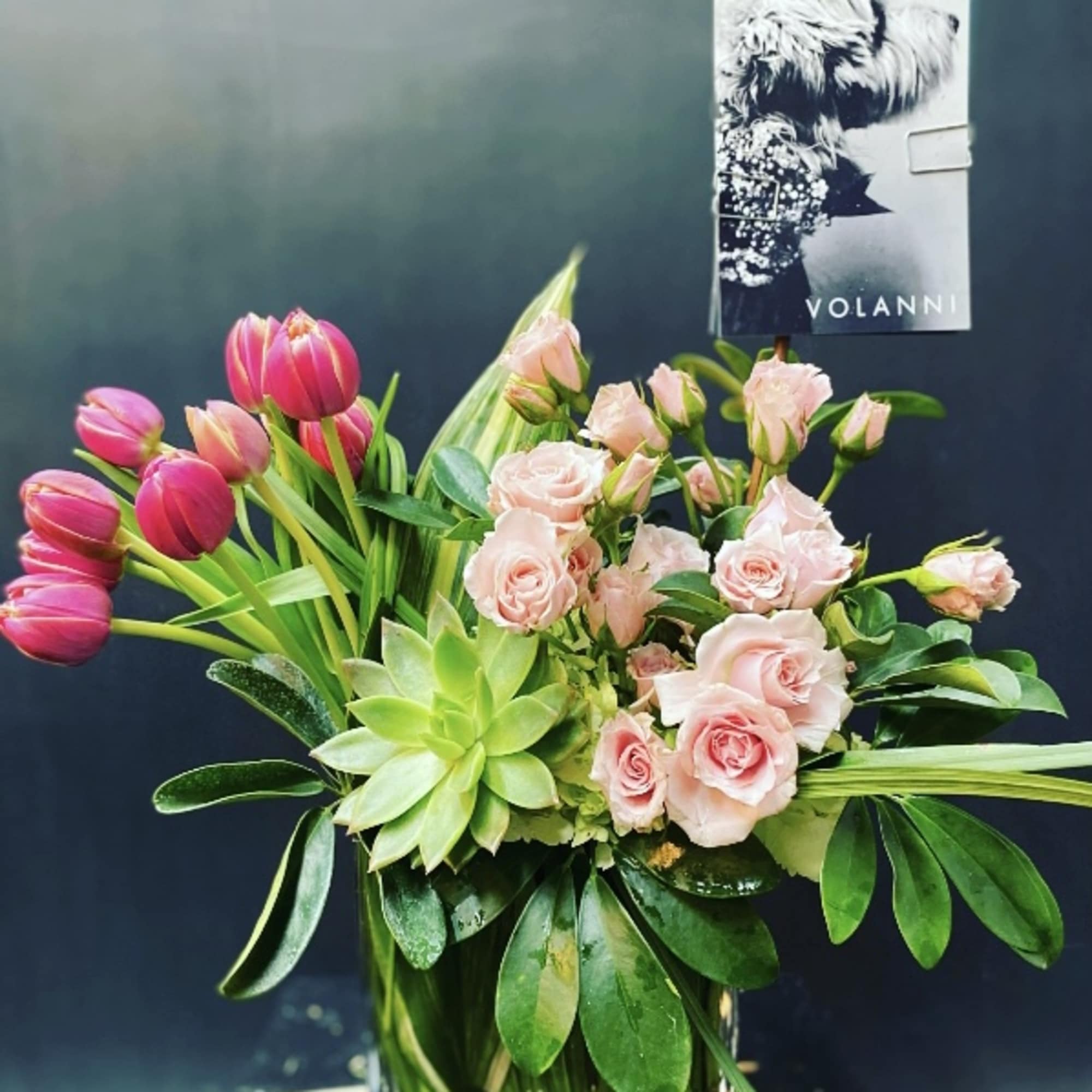 IN TULIPS SEASON- Spray roses, tulips, succulents, hydrangea.
We use flowers that are