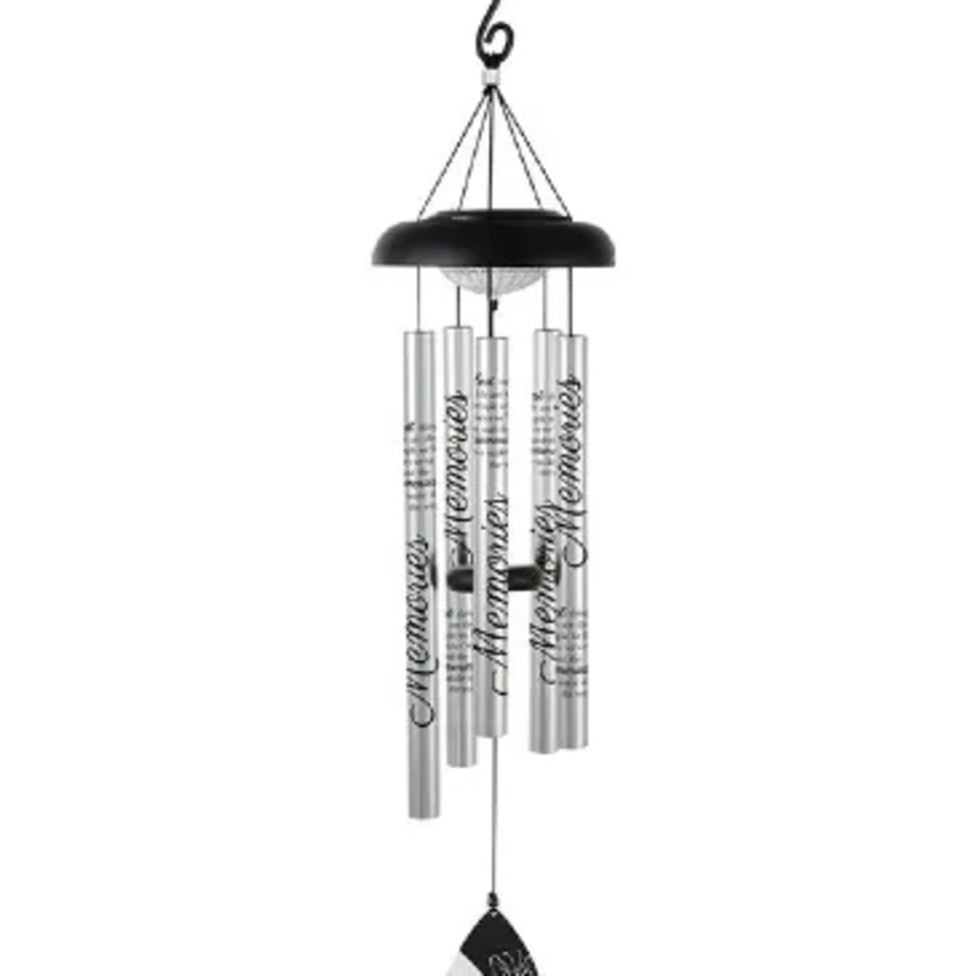 This windchime contains a solar powered light which illuminates the chime tubes