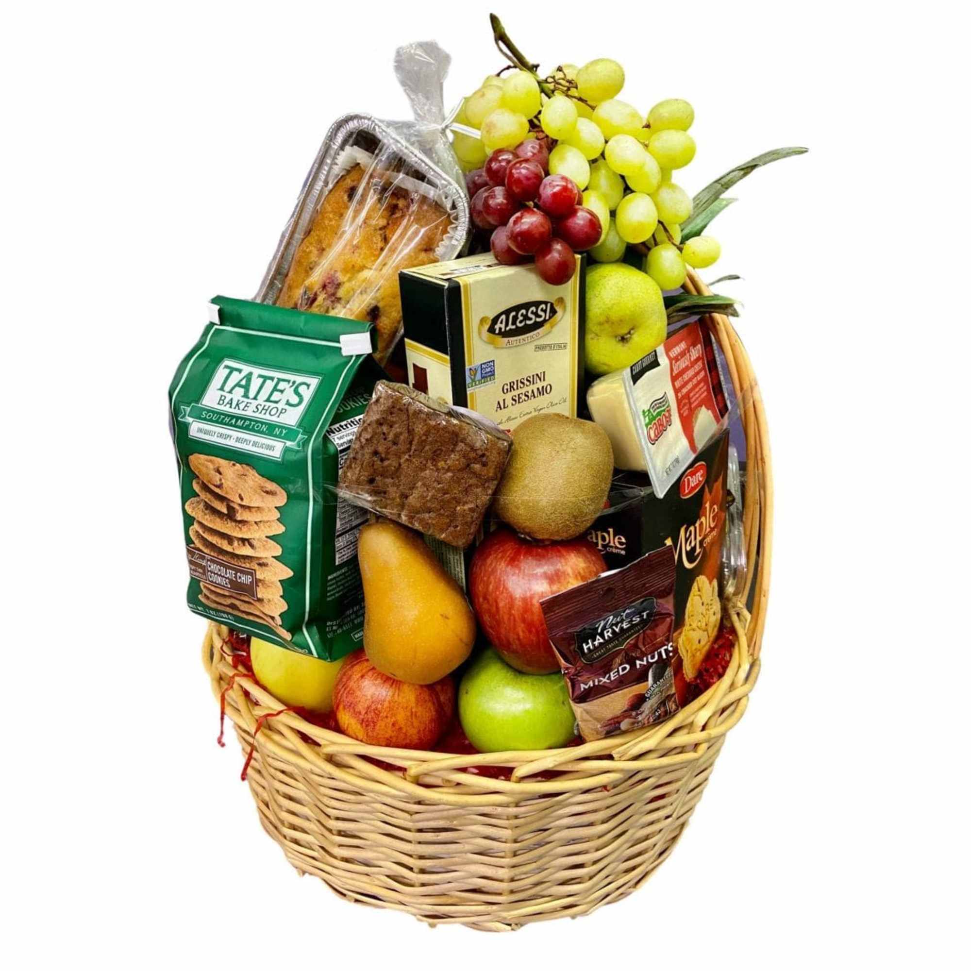 A delightful basket of fresh fruits including Oranges, Apples, Bananas, Pears, Kiwis
