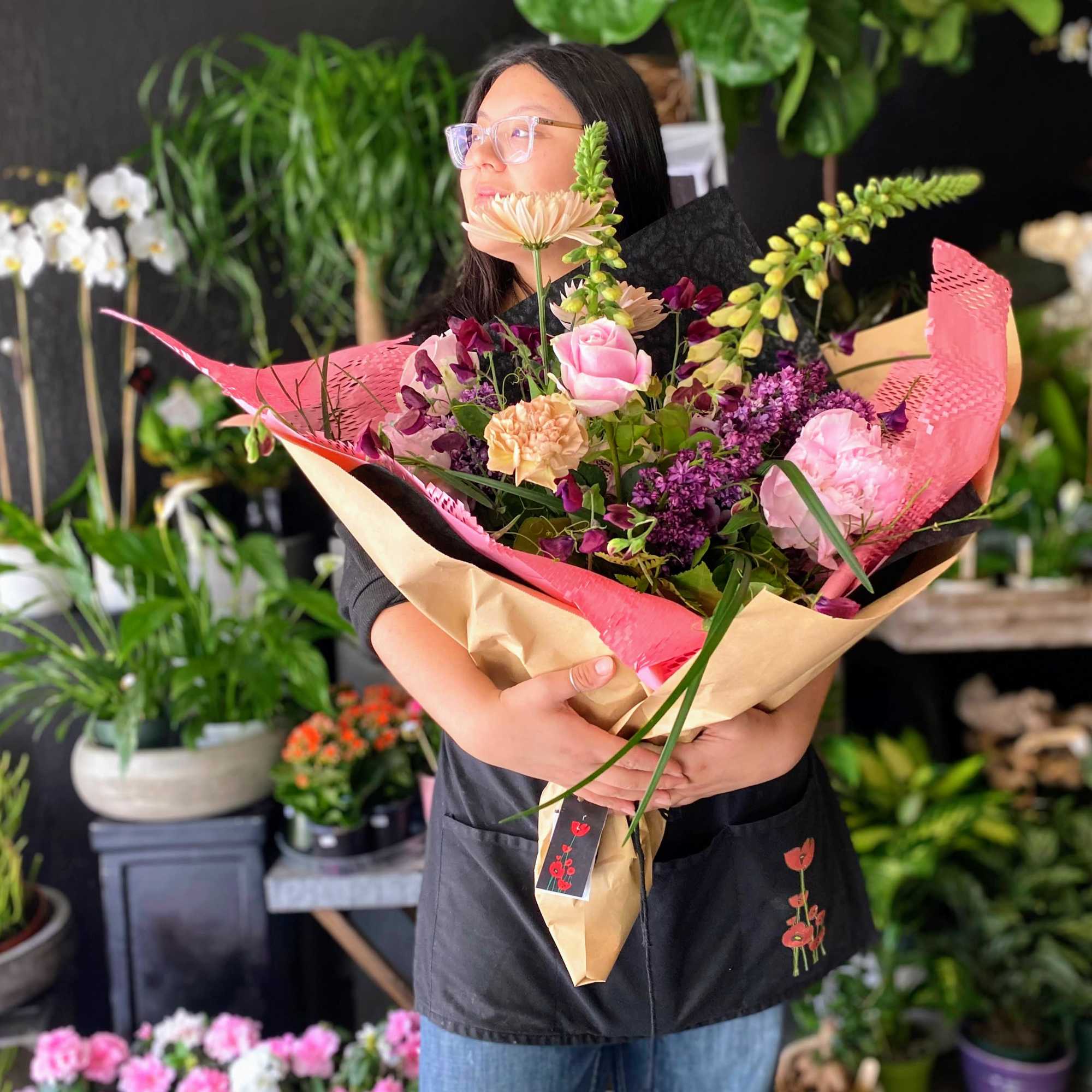 Wrapped flowers that shout "Happy Valentine's Day!"  Our little Cupids will