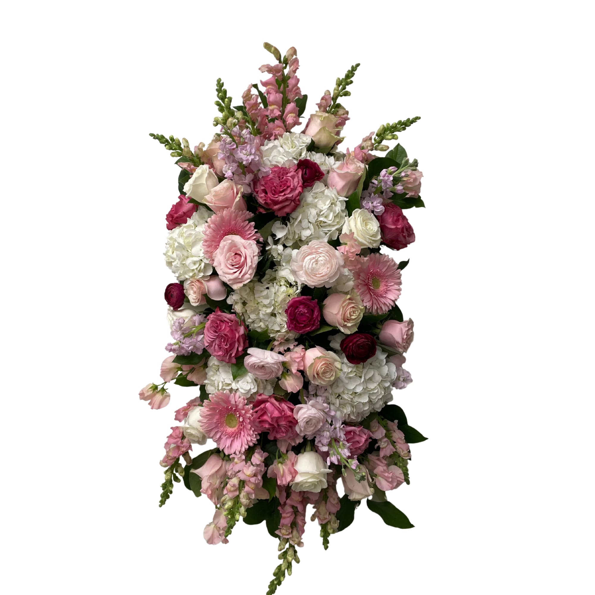Pink Compassion features a soft mix of blush and deeper pink blooms