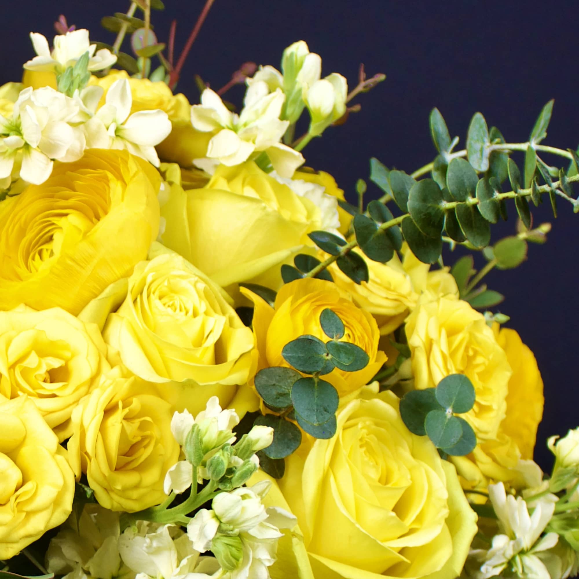 Traditional and contemporary rose flower arrangement designed in a ceramic round white