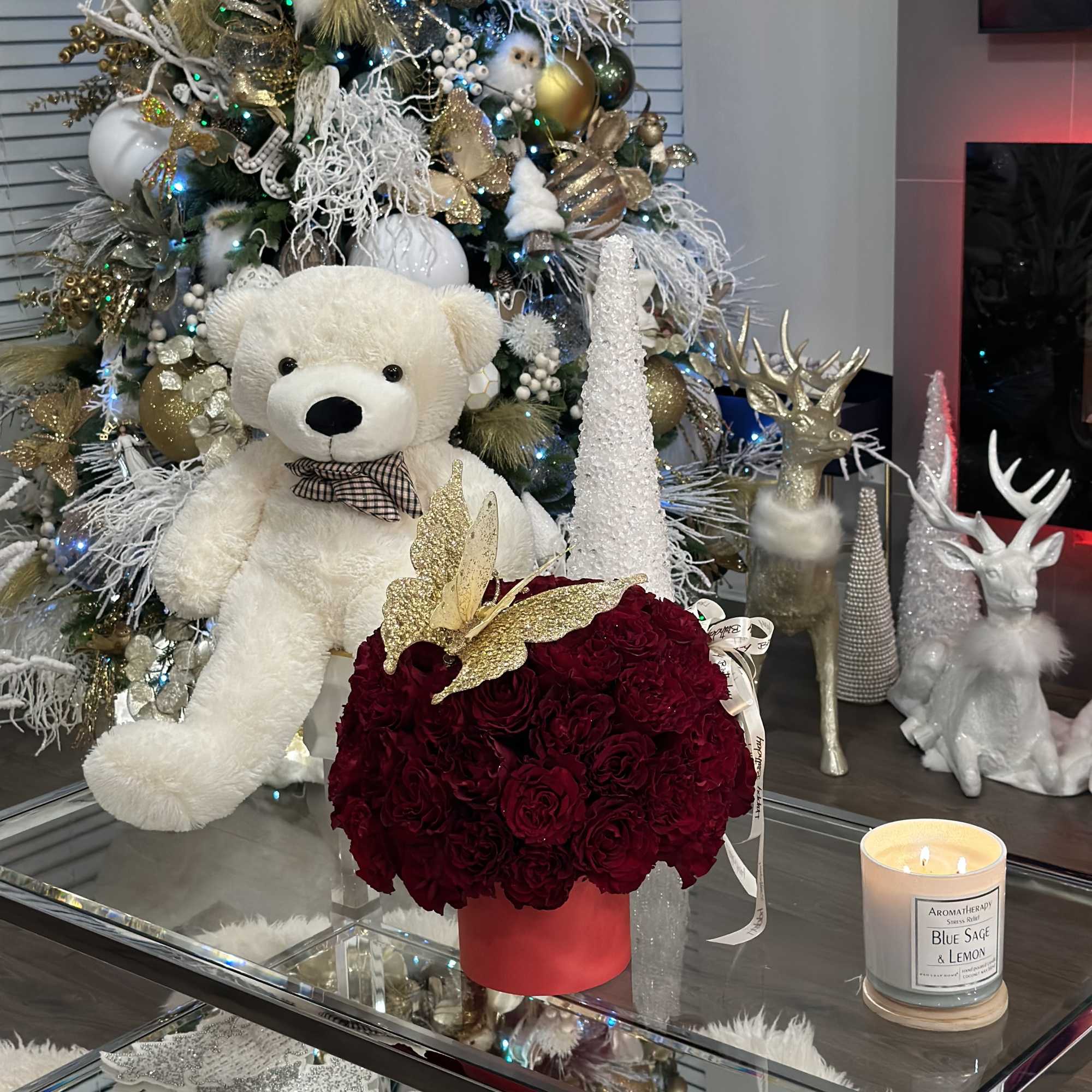 Box of beauty and  luxurious roses, unusually   arrangement in