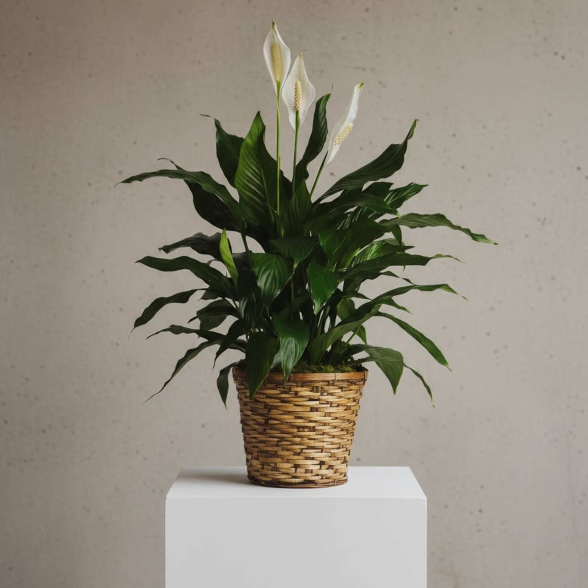 Our Sympathy Spathiphyllum in a Basket, or more commonly known as a
